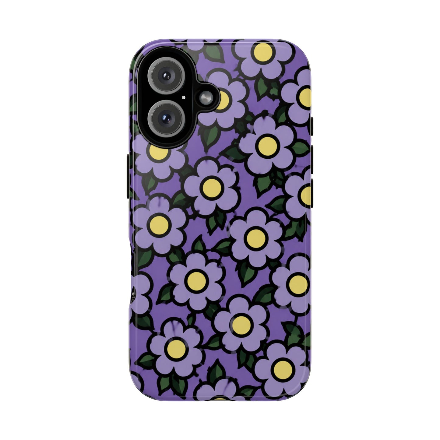 Purple Floral Tough Phone Case — Durable Protective Phone Cover with Cute Daisy Pattern