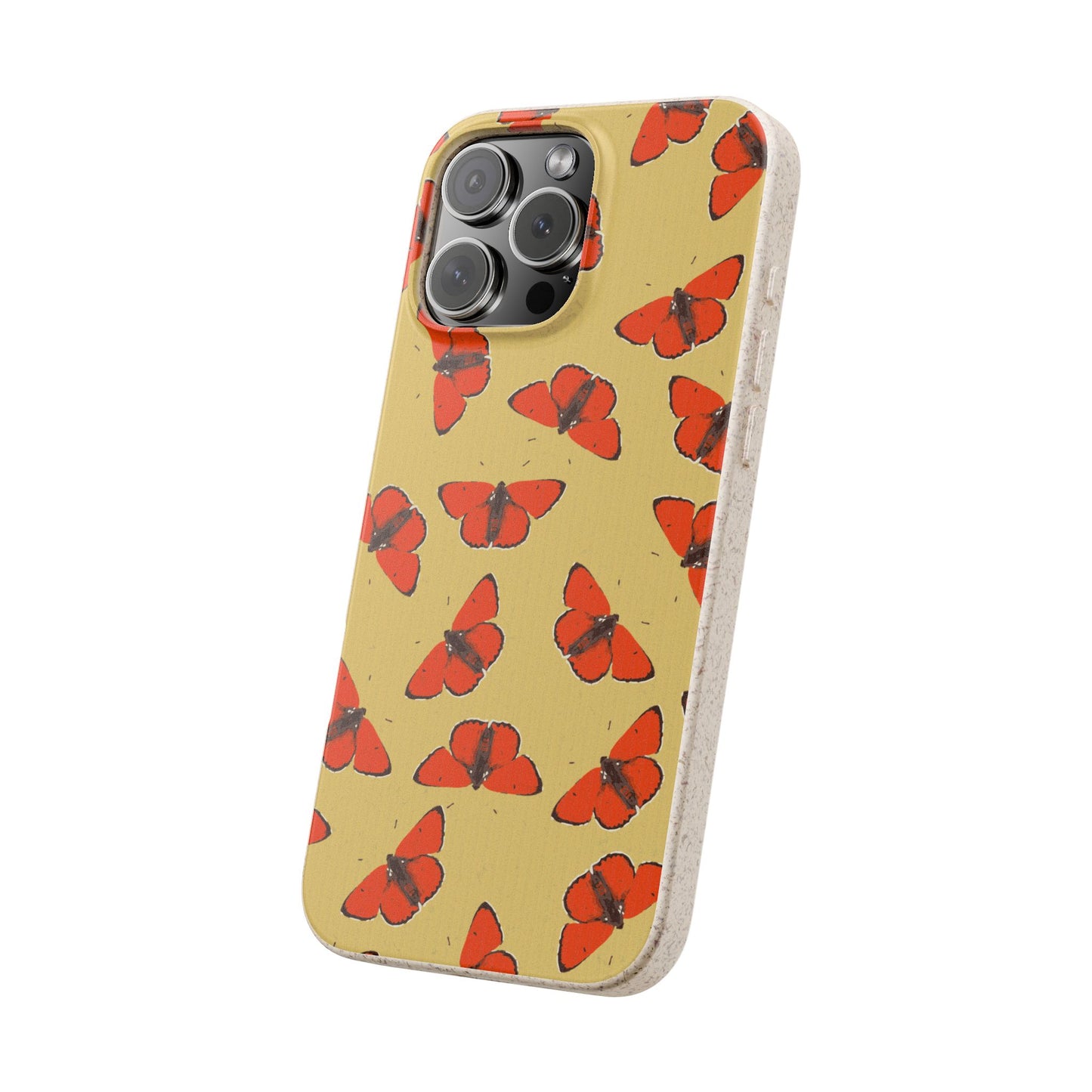 Biodegradable Retro Red Butterfly Pattern Phone Case for Apple iPhone and Samsung Galaxy.