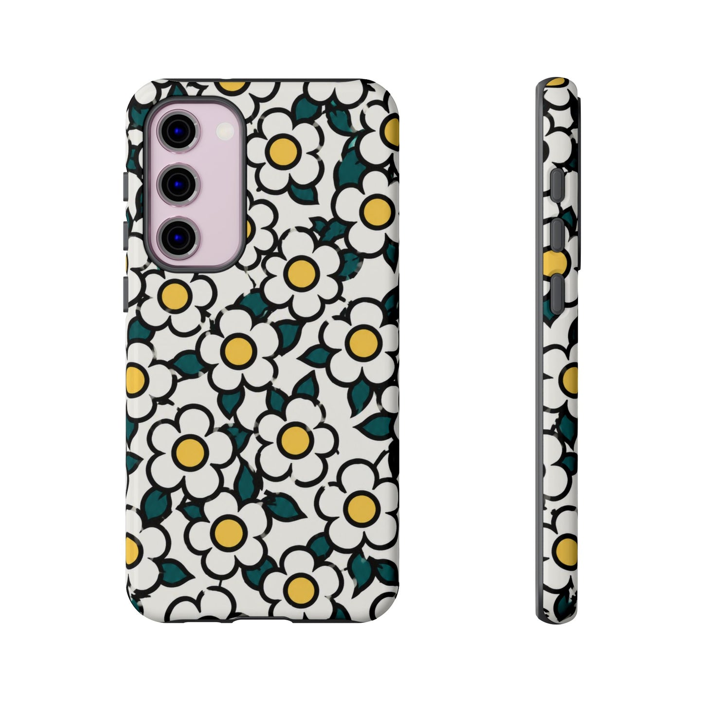 Floral Daisy Tough Phone Case — Retro White & Yellow Protective Cover