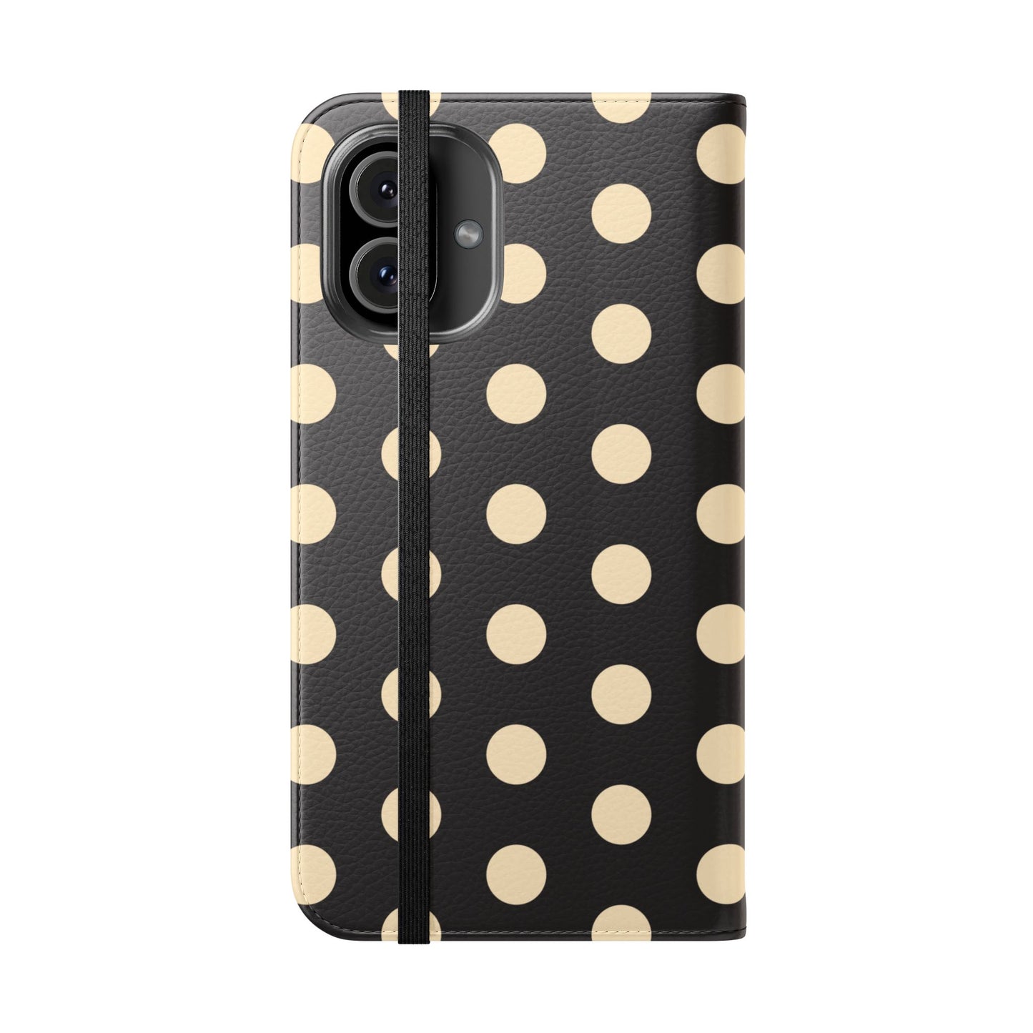 Polka Dot Flip Phone Case – Retro Black & Cream Wallet Cover