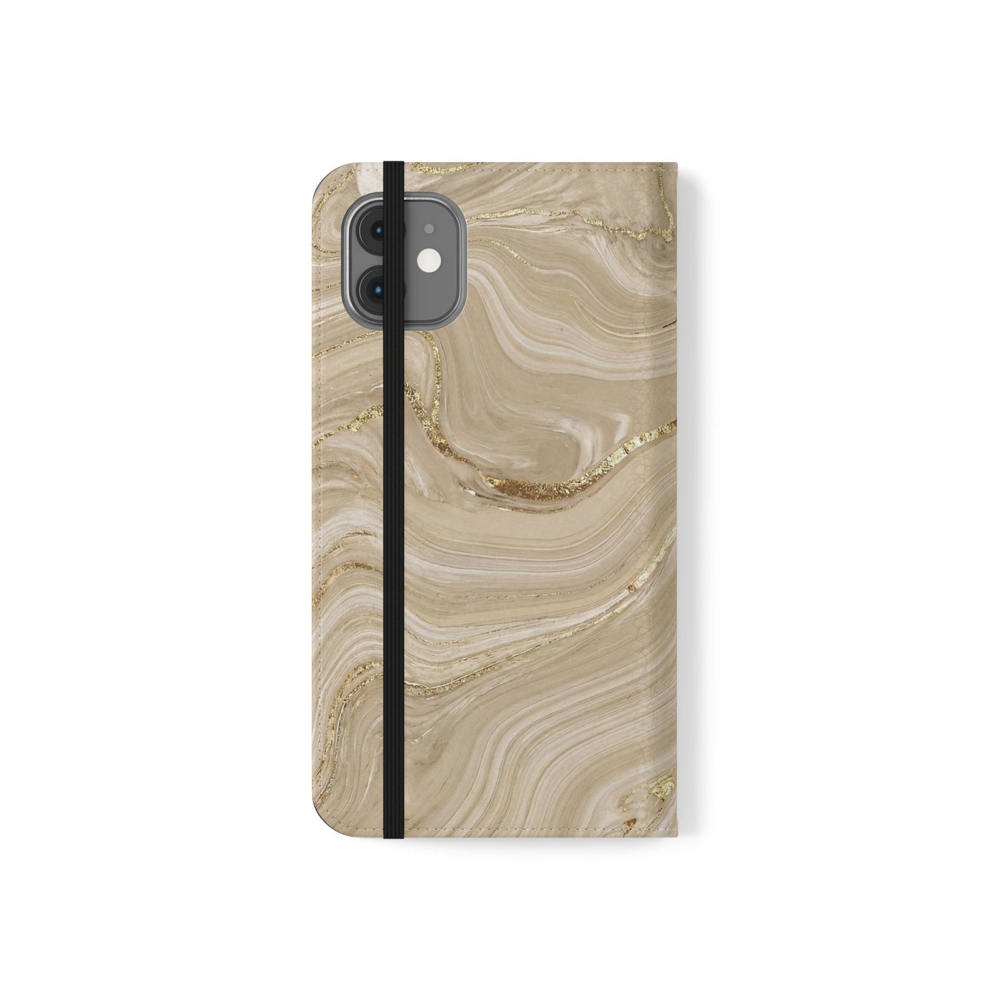 Marble Beige Flip Phone Case – Stylish Wallet Phone Cover with Card Slots