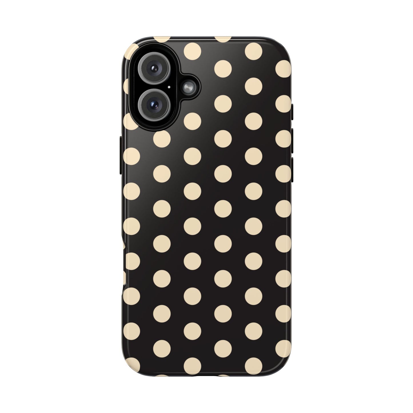Polka Dot Tough Phone Case — Black with Cream Dots, Protective Slim Phone Cover