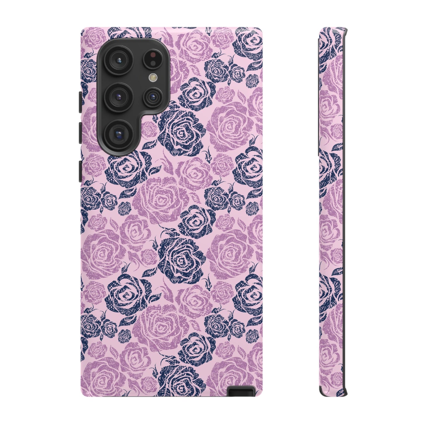 Floral Rose Tough Phone Case — Pink & Slate Rose Pattern