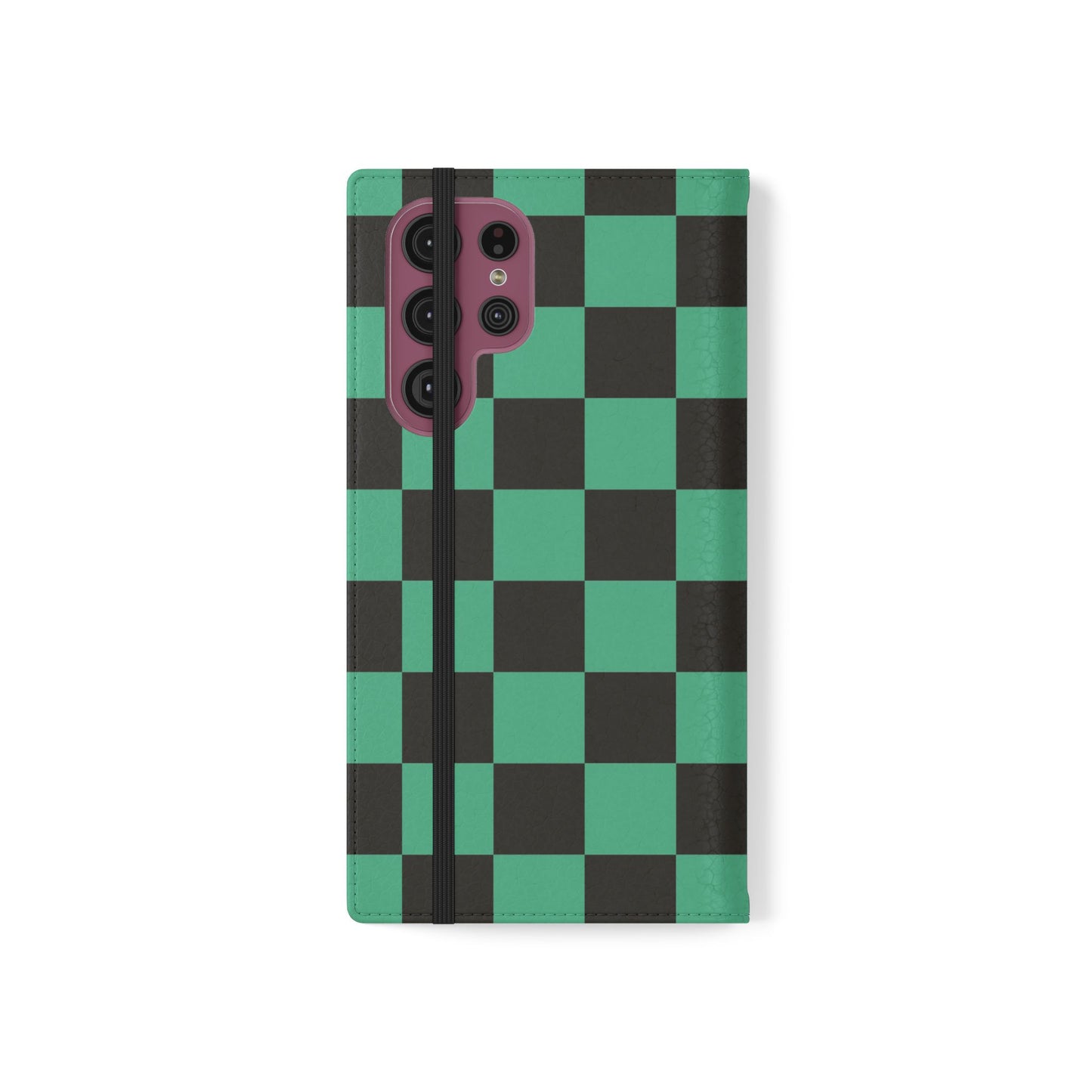 Tanjiro Chequered Flip Phone Case — Black and Green Chequered Wallet Cover