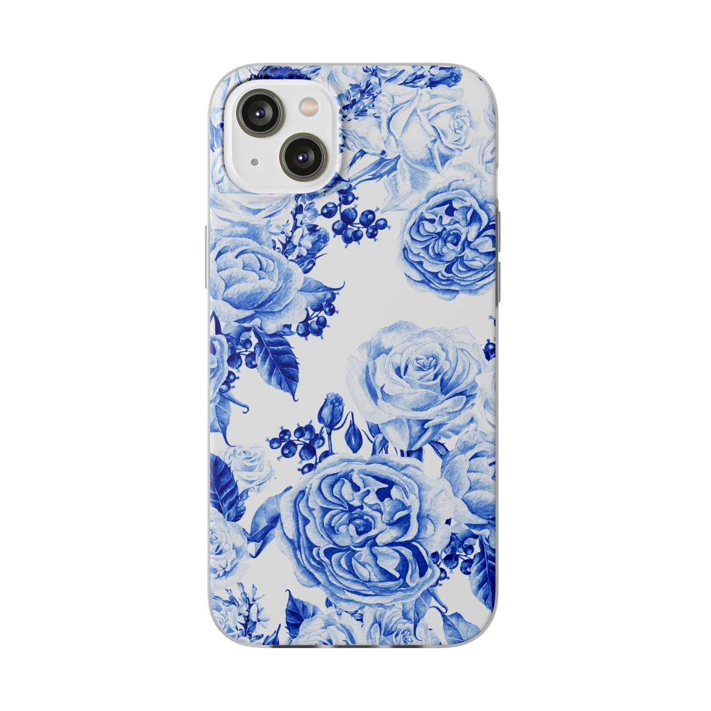 Blue Floral Phone Case — Hand-Painted Rose Pattern Flexi Case for Apple iPhone, Samsung Galaxy and Google Pixel.