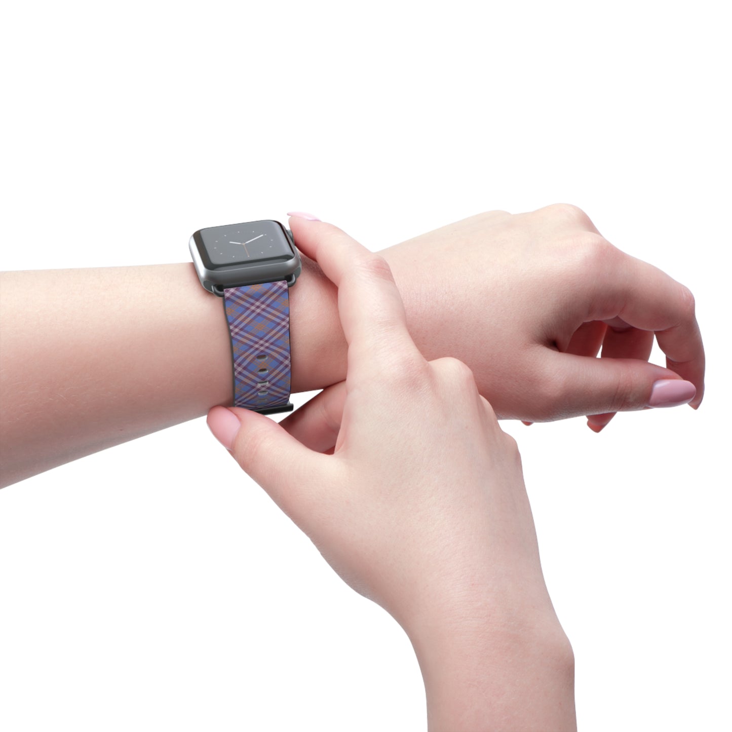 Plaid purple Apple Watch band with retro tartan pattern, stylish gift for her, faux leather strap, stainless steel buckle
