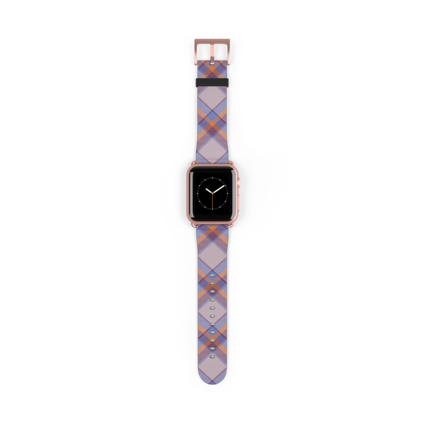 Tartan plaid watch band in orange and green for Apple Watch, stylish gift idea, faux-leather strap with stainless steel buckle