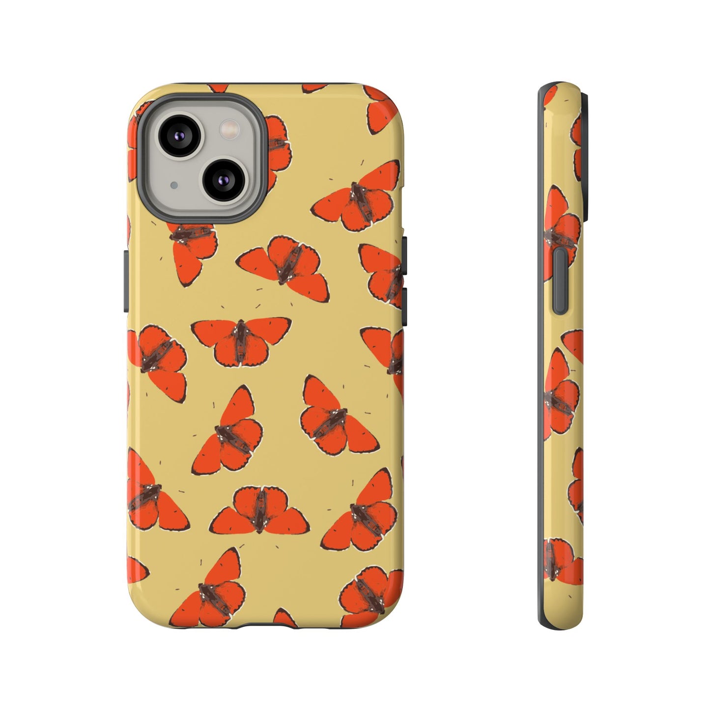 Red Butterfly Pattern Tough Phone Case — Retro Butterflies on Yellow