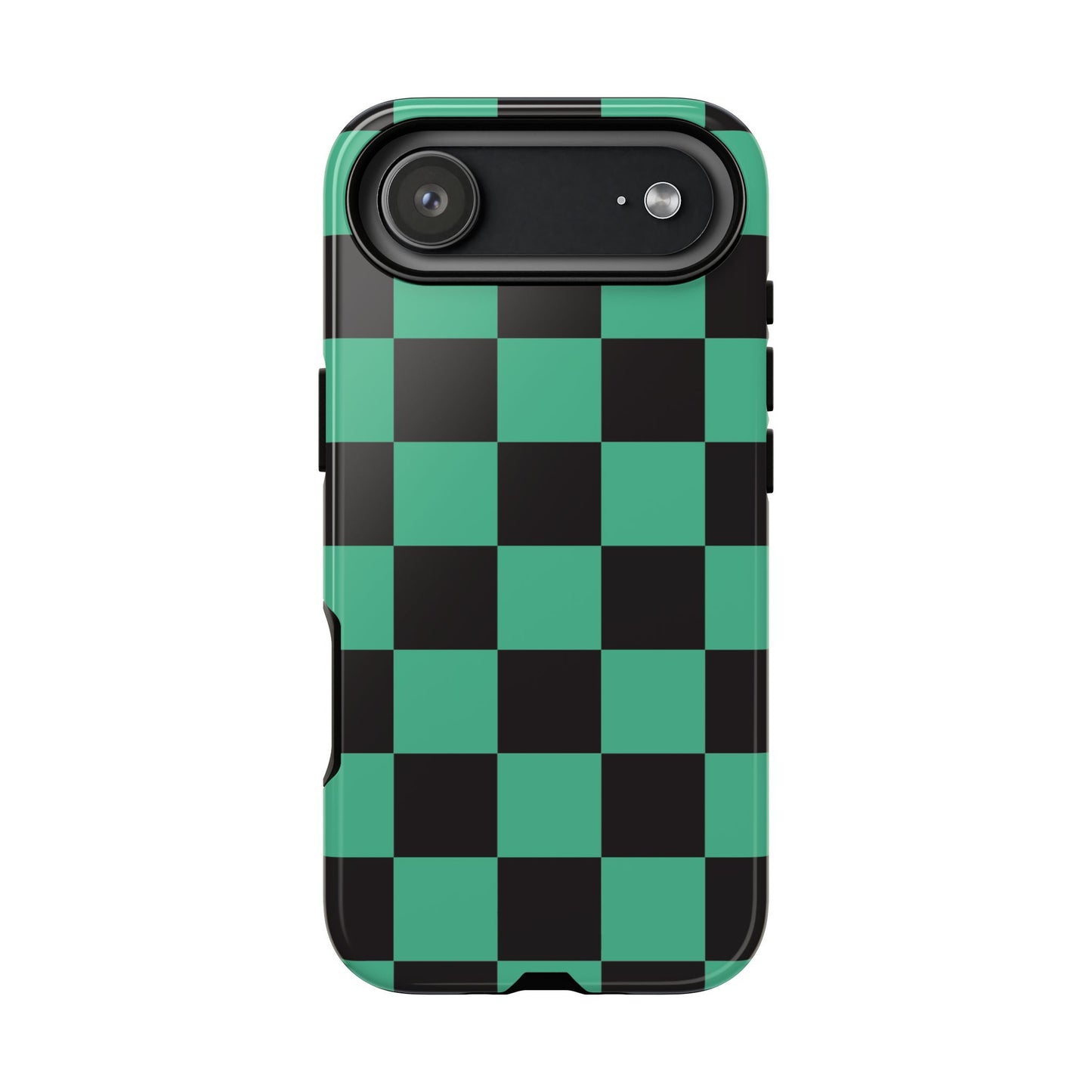 Tanjiro Checkerboard Tough Phone Case – Green & Black Protective Cover