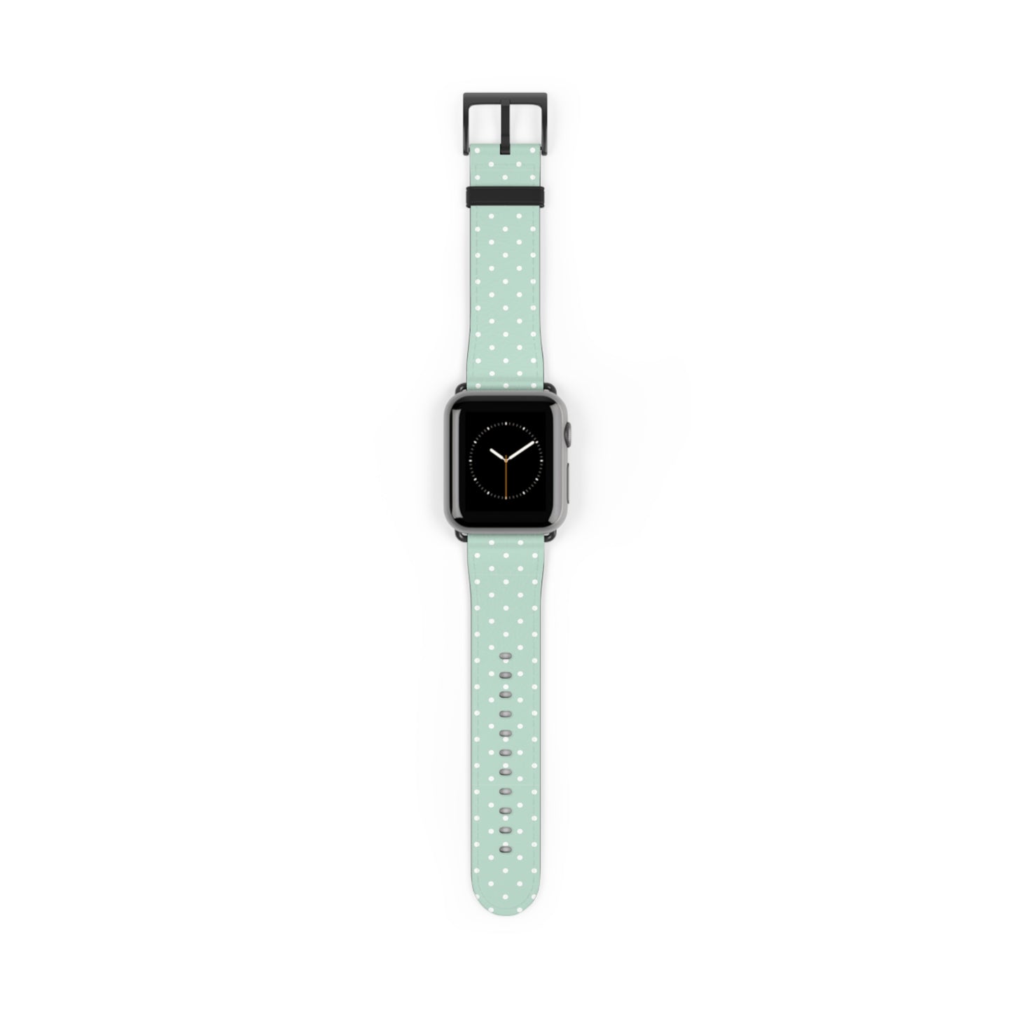 Mint polka dot watch band in pastel green, cute apple watch band for women, soft faux leather strap with white stars