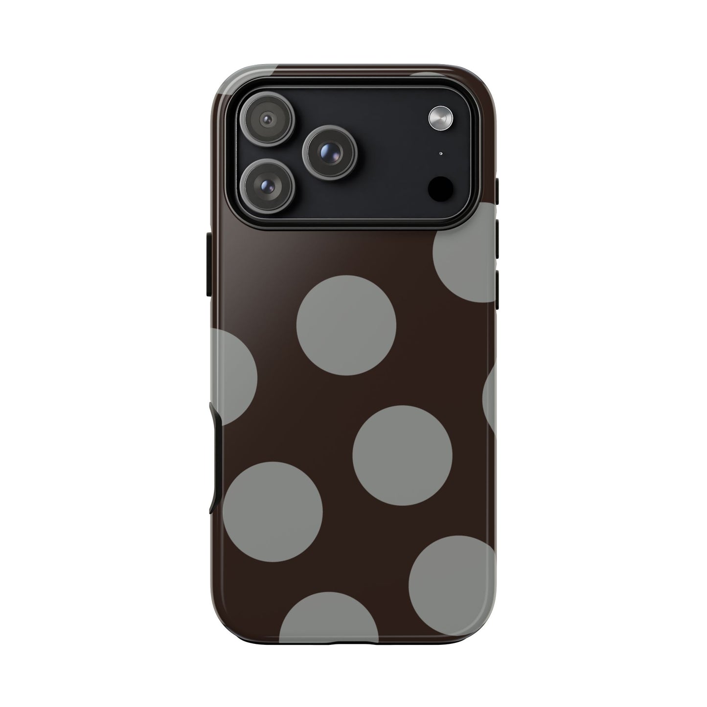 Polka Dot Tough Phone Case – Brown & Gray Retro Dot Protective Cover