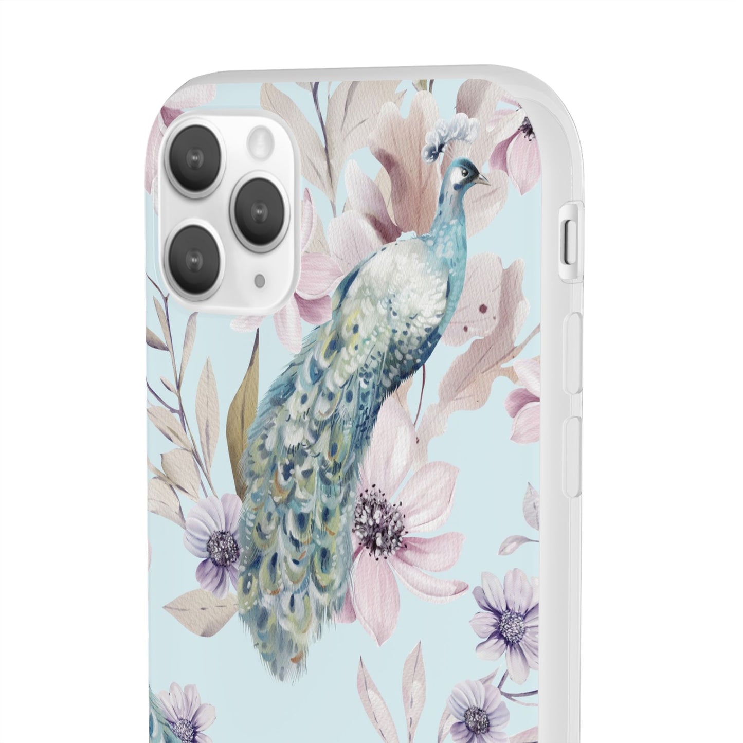 Peacock Floral Phone Case — Pastel Watercolor Bird Slim Case