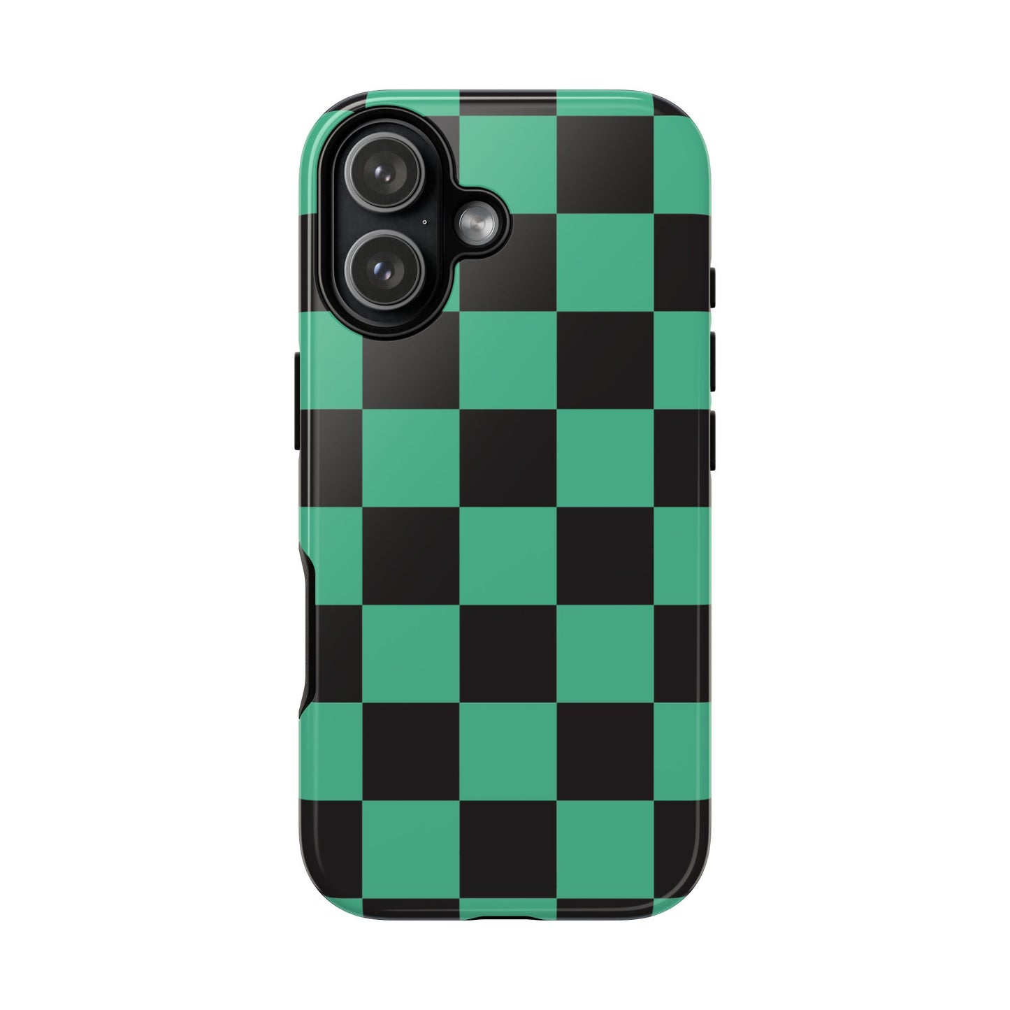 Tanjiro Checkerboard Tough Phone Case – Green & Black Protective Cover