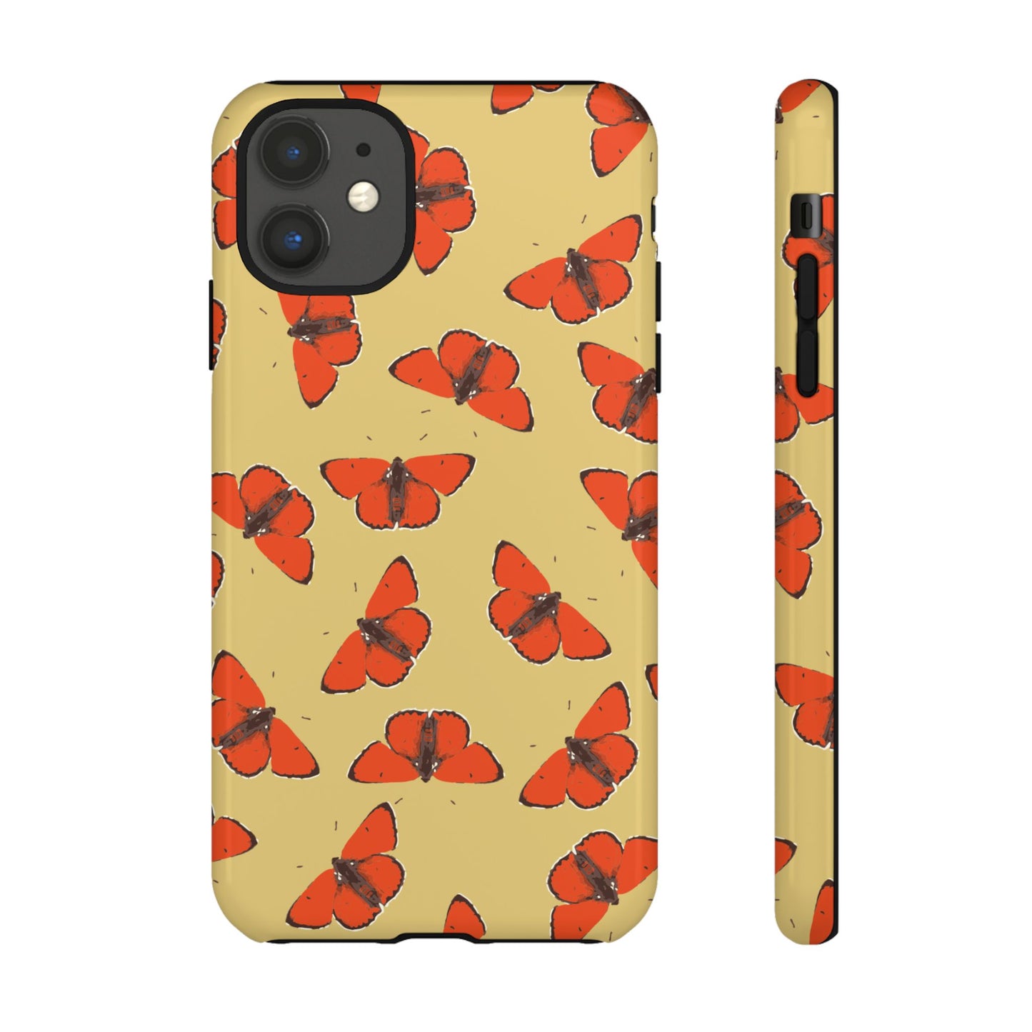 Red Butterfly Pattern Tough Phone Case — Retro Butterflies on Yellow