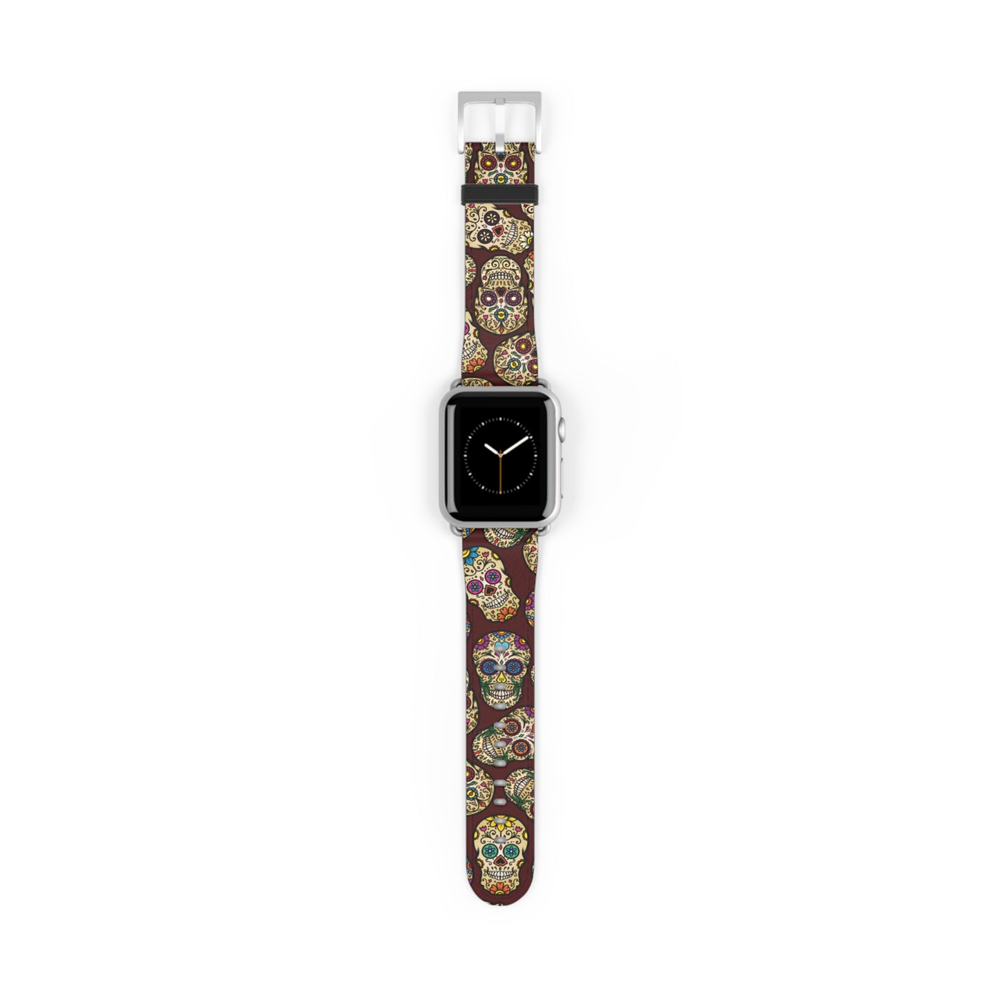 Sugar Skulls Apple Watch band with dark modern gothic design, colorful accessory for casual and formal wear