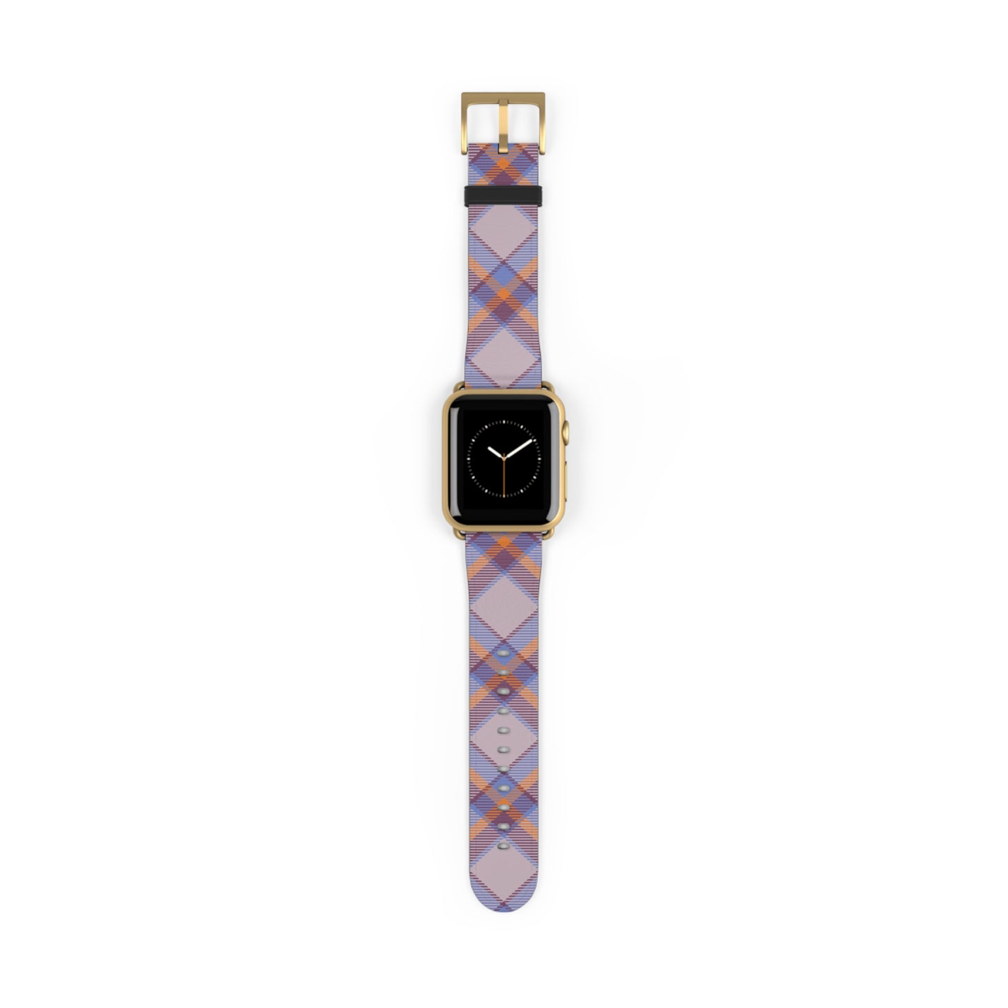 Tartan plaid watch band in orange and green for Apple Watch, stylish gift idea, faux-leather strap with stainless steel buckle