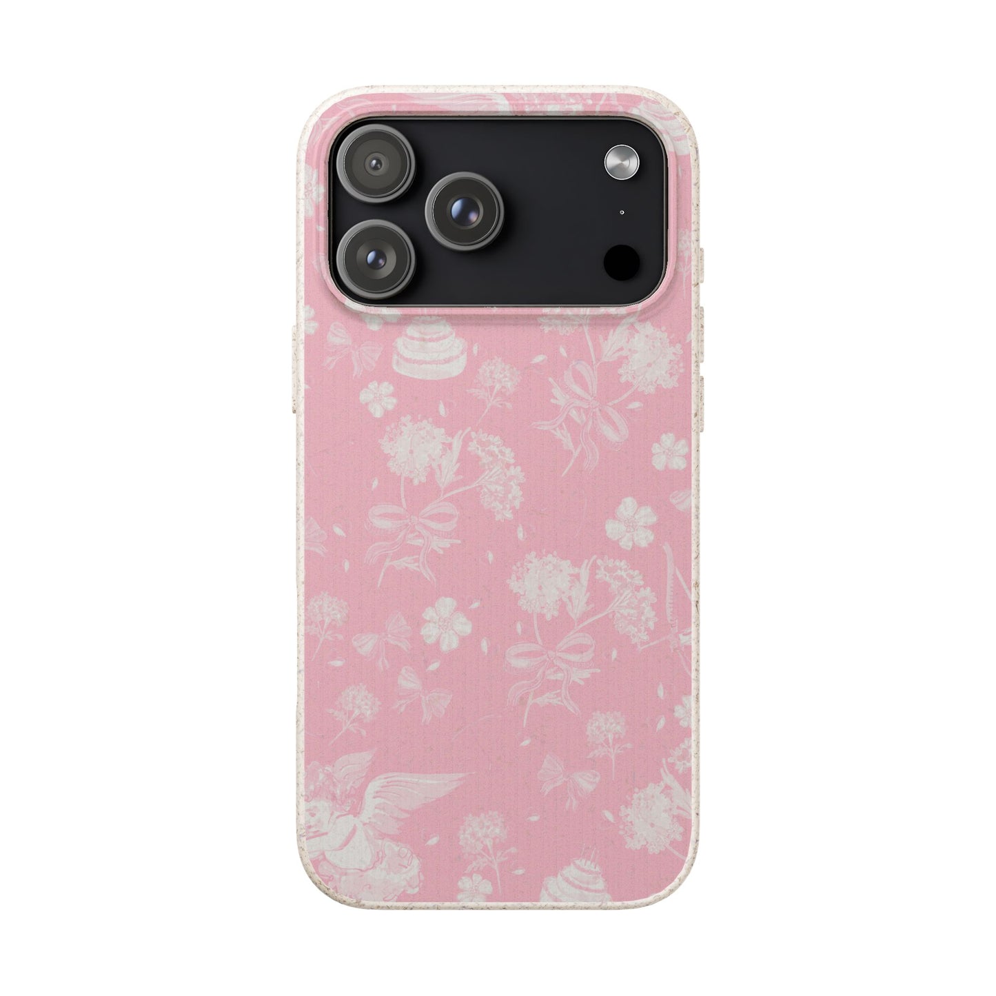 Pink Floral Cherub Biodegradable Phone Case for Apple iPhone and Samsung Galaxy.