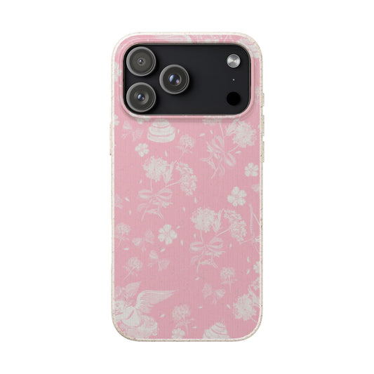 Pink Floral Cherub Biodegradable Phone Case for Apple iPhone and Samsung Galaxy.
