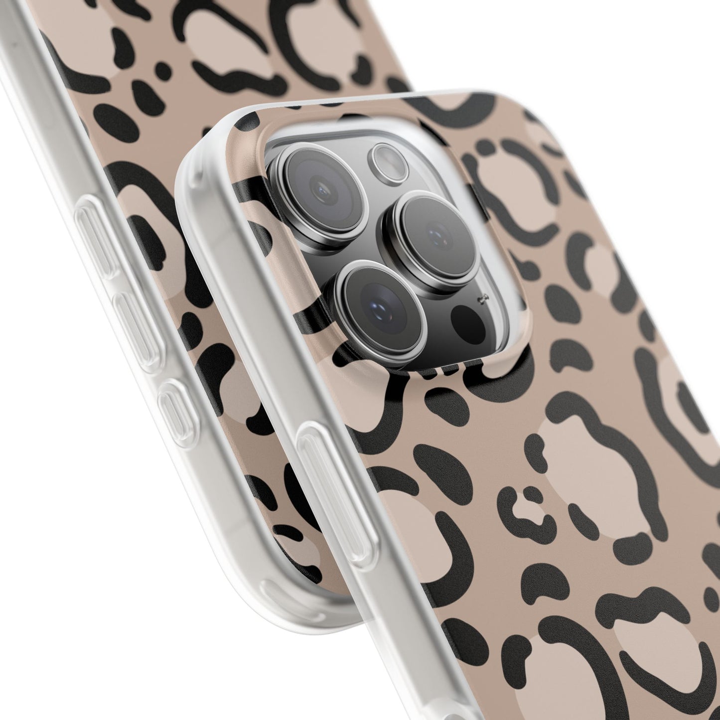 Beige Black Leopard Print Flexi Case for Apple iPhone and Samsung Galaxy.