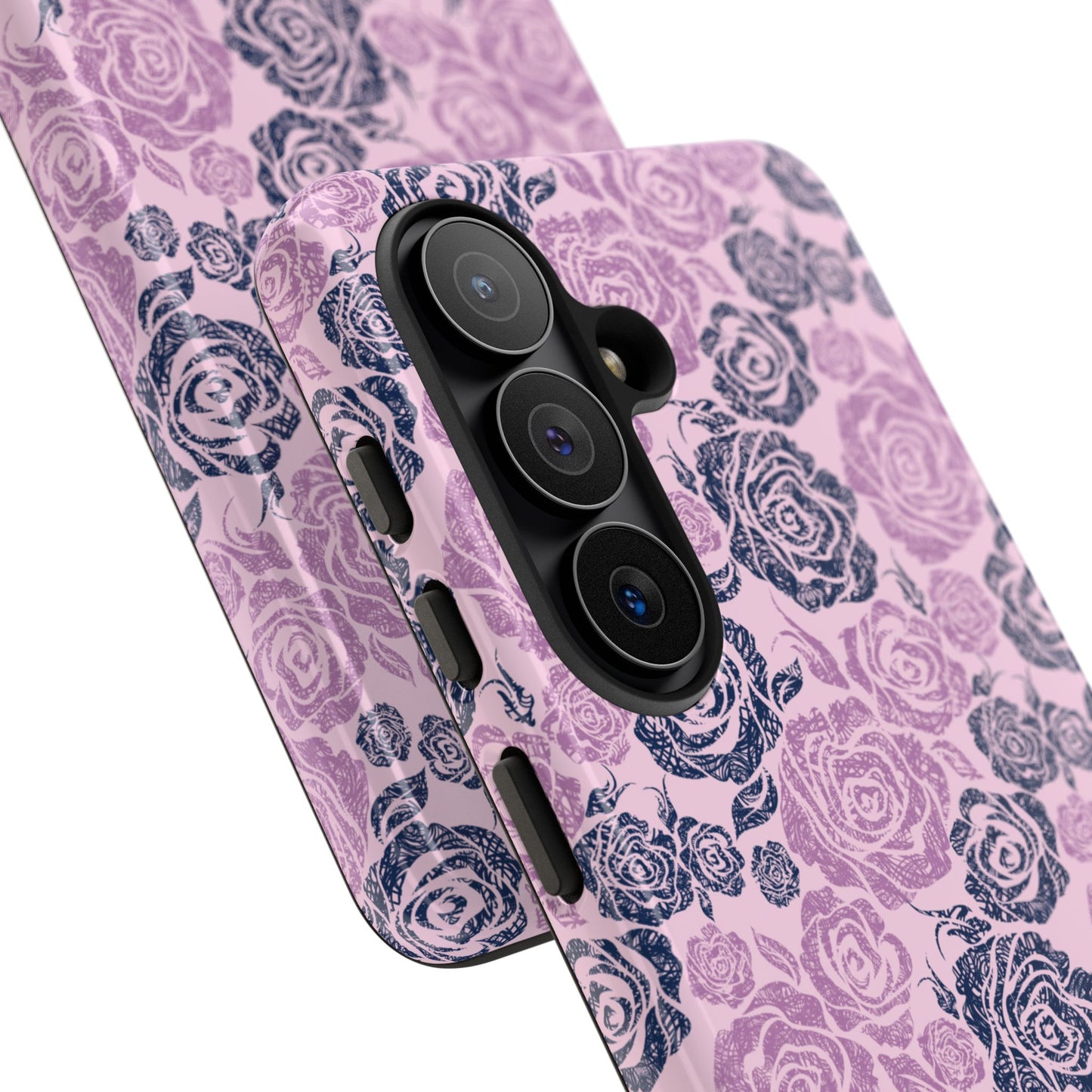 Floral Rose Tough Phone Case — Pink & Slate Rose Pattern