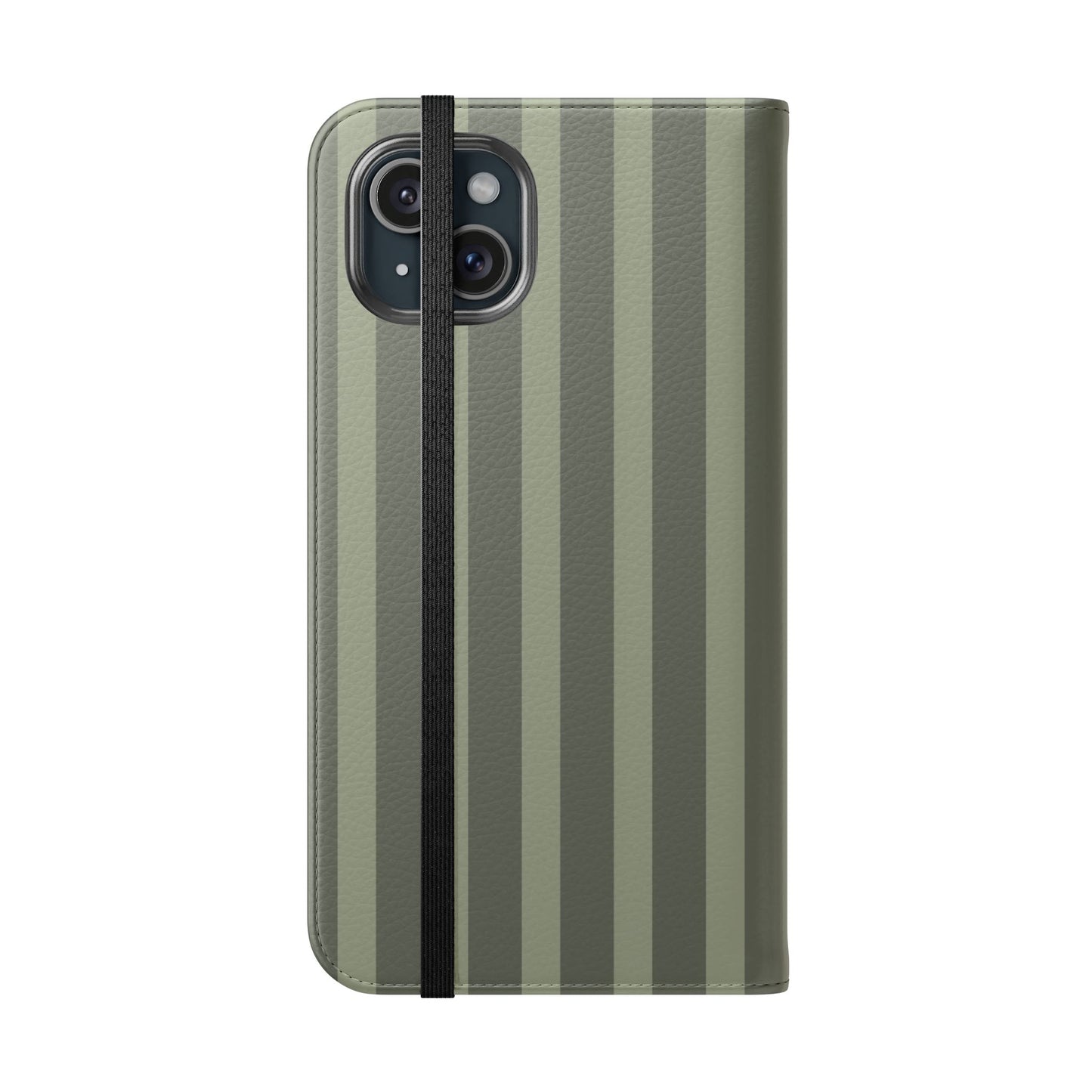 Olive Vertical Stripe Flip Phone Case — Wallet Cover with Card Slots