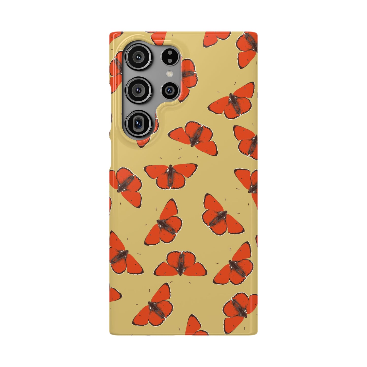 Butterfly Snap Phone Case — Red Moth Pattern on Mustard Background