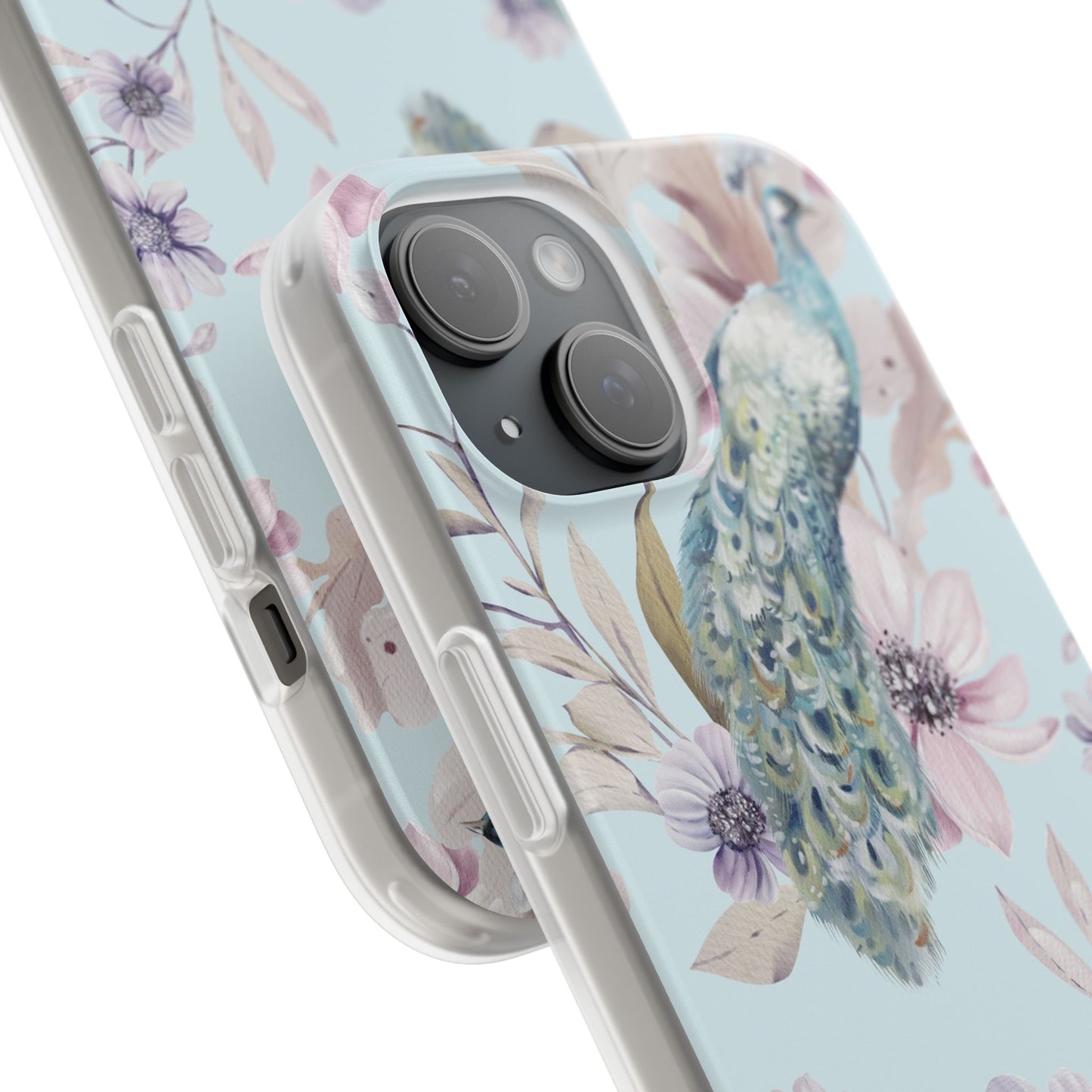Peacock Floral Phone Case — Pastel Watercolor Bird Slim Case