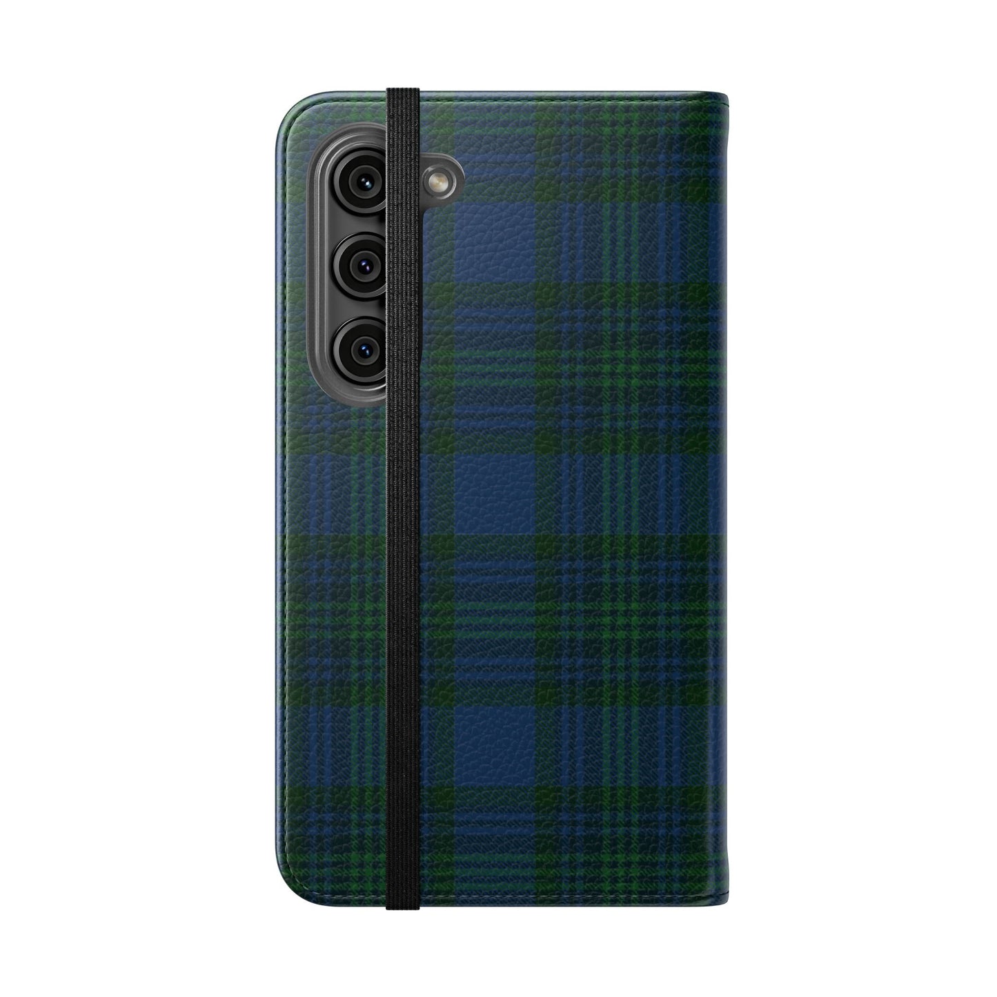 Tartan Flip Phone Case — Navy & Green Plaid Wallet Cover