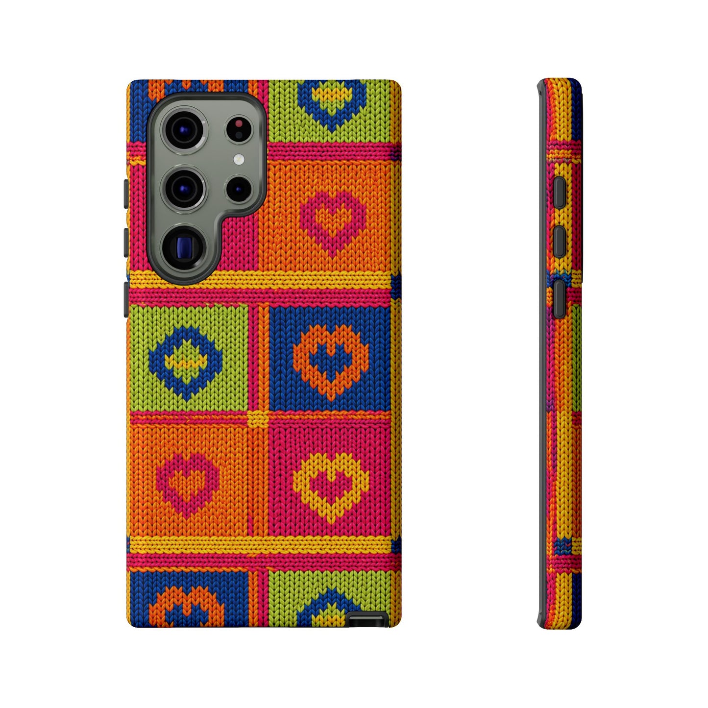 Retro Knit Pattern Heart Patch Tough Phone Case