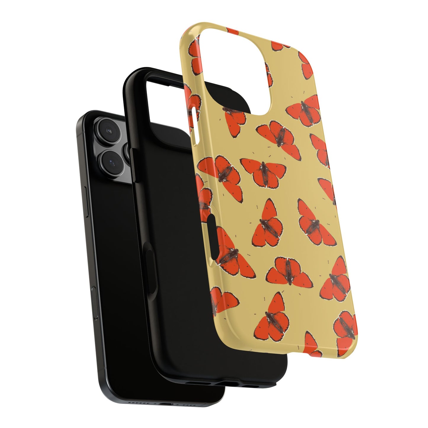 Red Butterfly Pattern Tough Phone Case — Retro Butterflies on Yellow