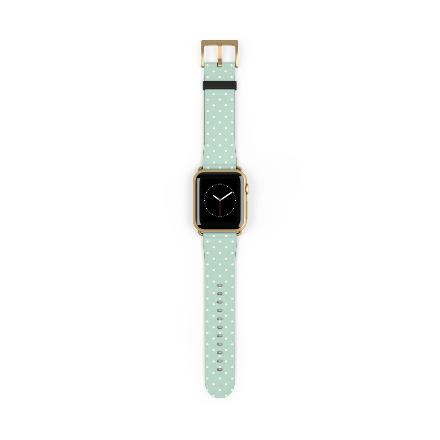 Mint polka dot watch band in pastel green, cute apple watch band for women, soft faux leather strap with white stars