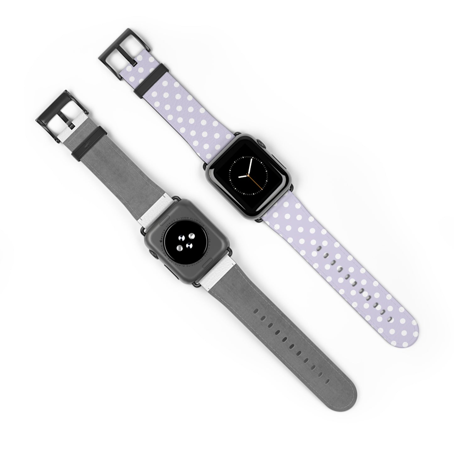 apple watch band in lavender polka dot faux leather, cute watch band for women, pastel spring accessory