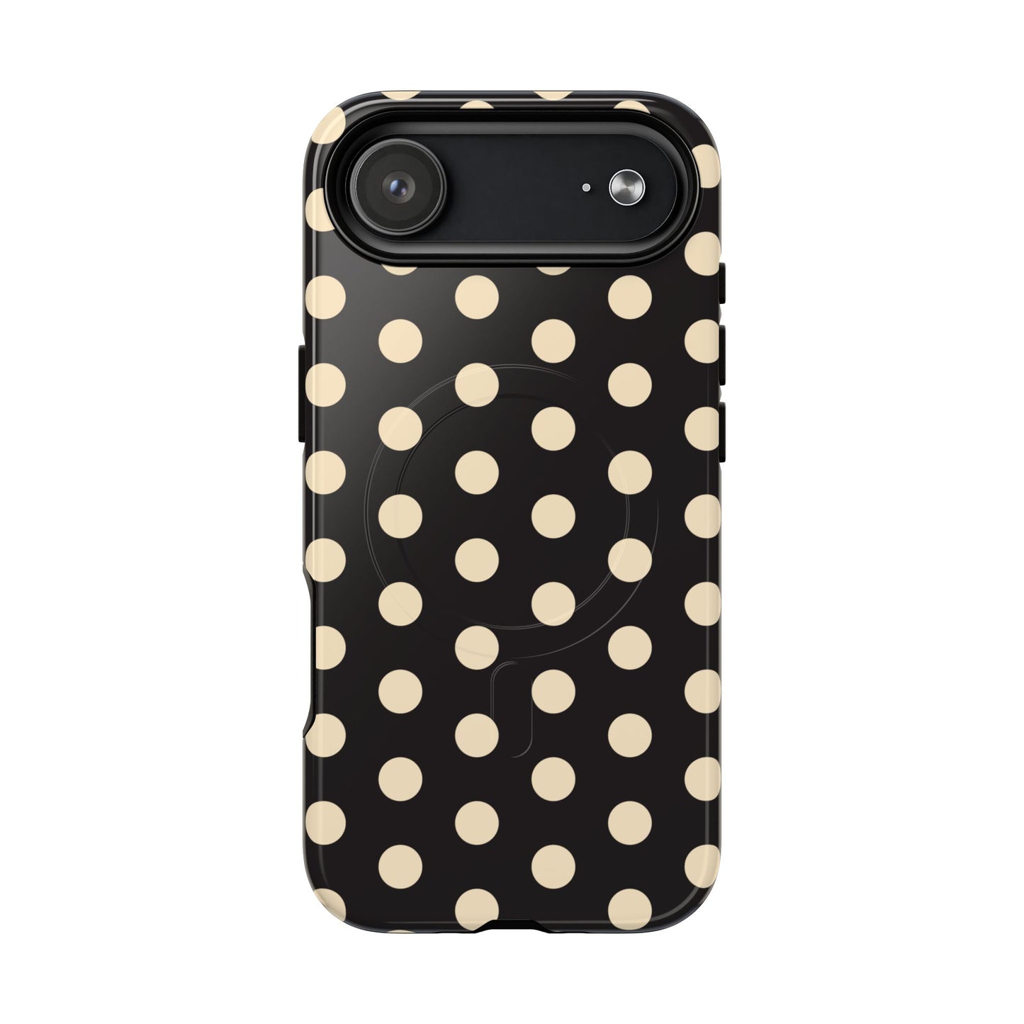 Polka Dot Magnetic Phone Case – Black & Cream Retro Spot Pattern