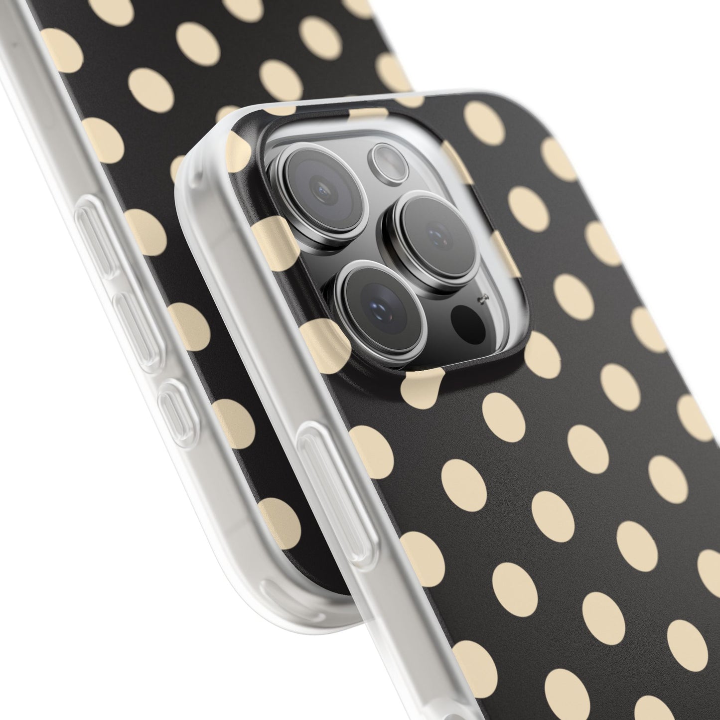 Black & Cream Retro Polka Dot Flexi Case for Apple iPhone, Samsung Galaxy.