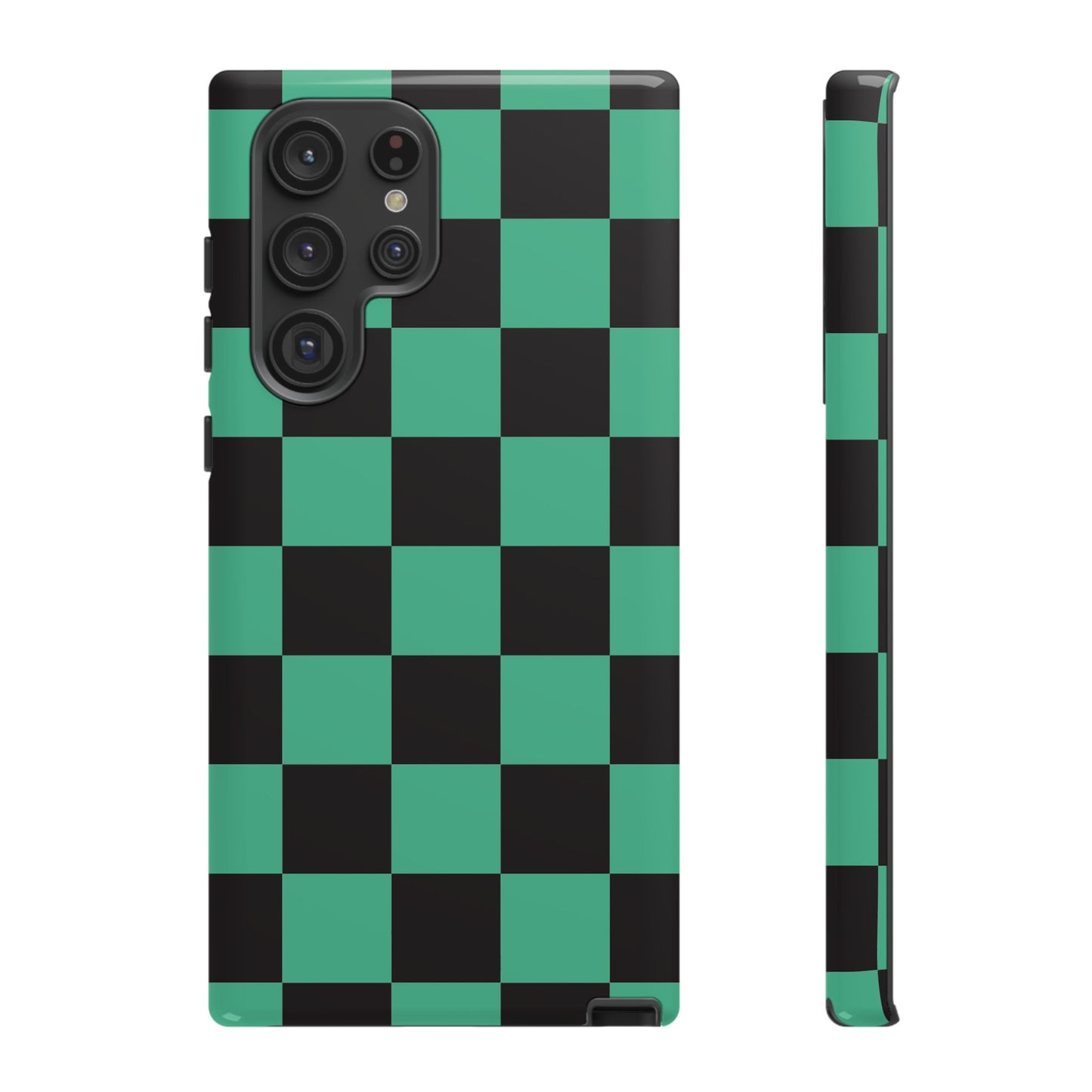 Tanjiro Checkerboard Tough Phone Case – Green & Black Protective Cover