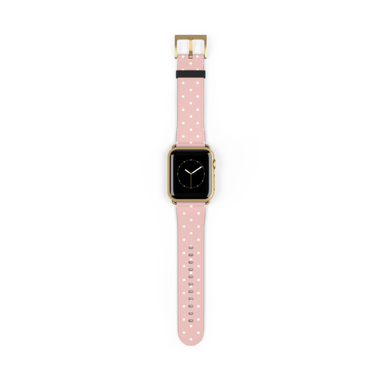 Apple Watch band in soft pink with white polka dots, cute watch band for women, floral-inspired silicone strap