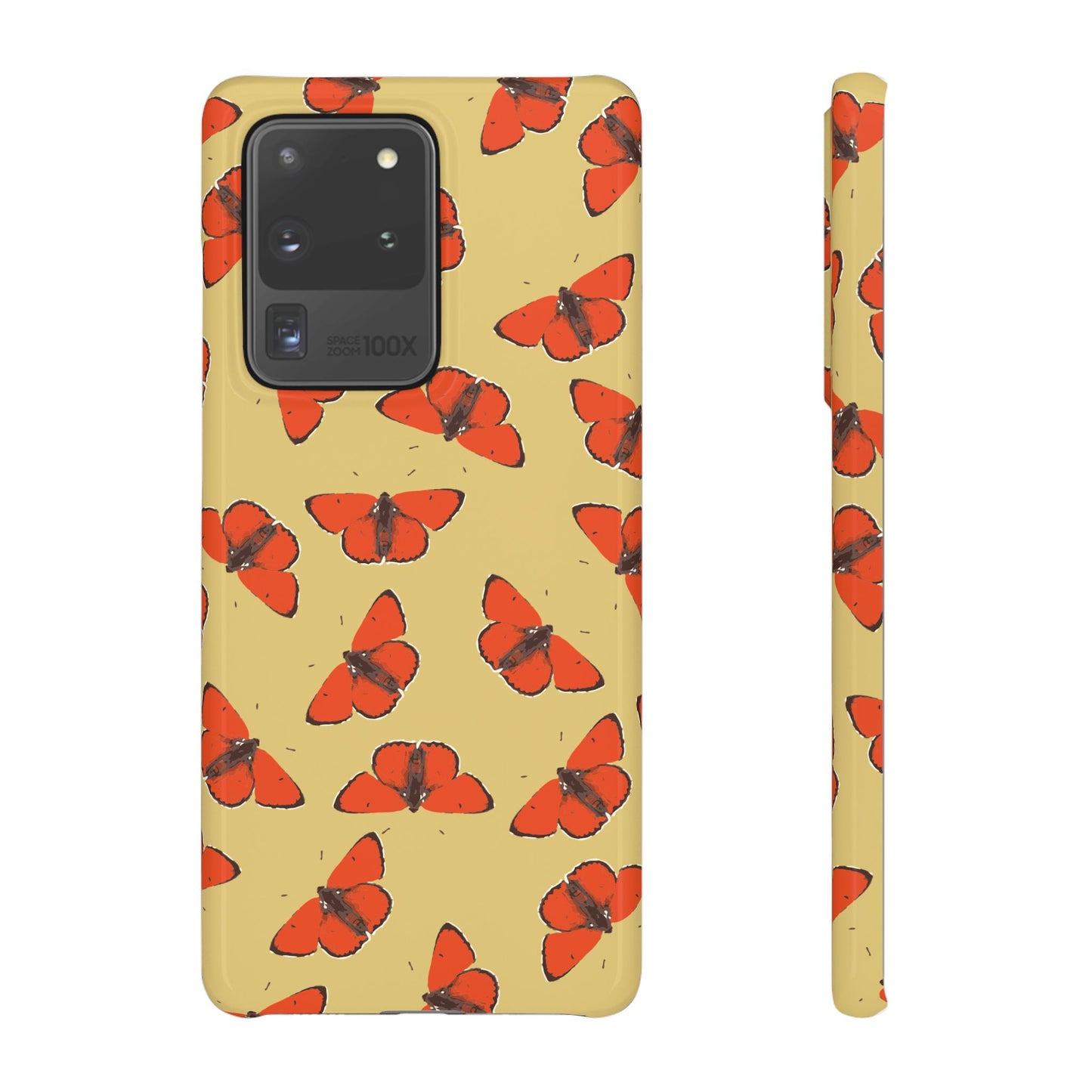 Butterfly Snap Phone Case — Red Moth Pattern on Mustard Background