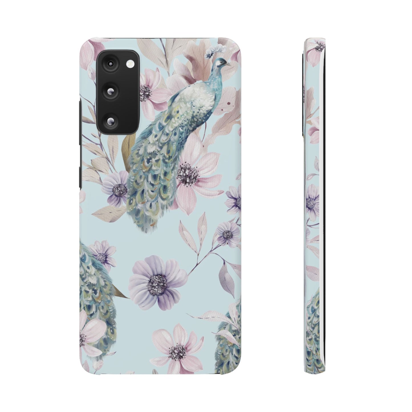 Watercolour Pastel Peacock Floral Snap Phone Case for Apple iPhone and Samsung Galaxy.