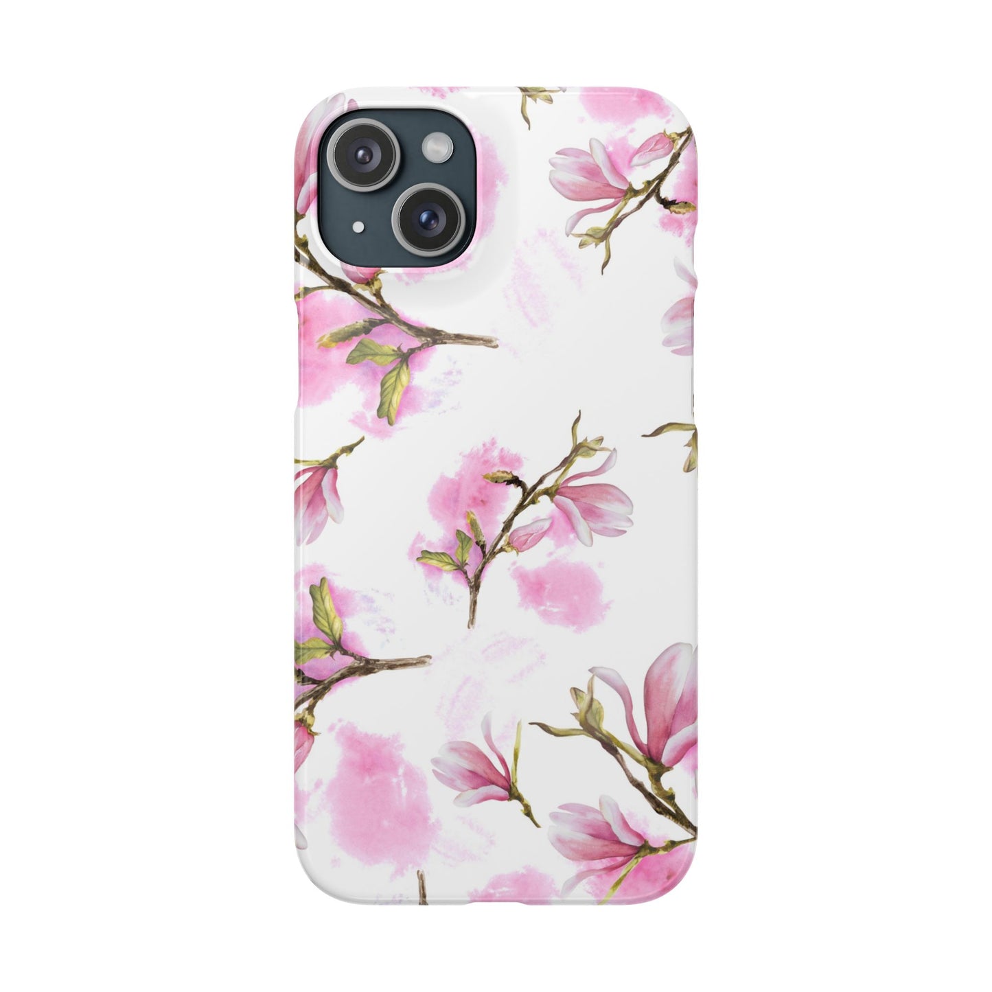 Floral Magnolia Slim Phone Case – Pink Watercolor Snap Case for Apple iPhone and Samsung Galaxy.