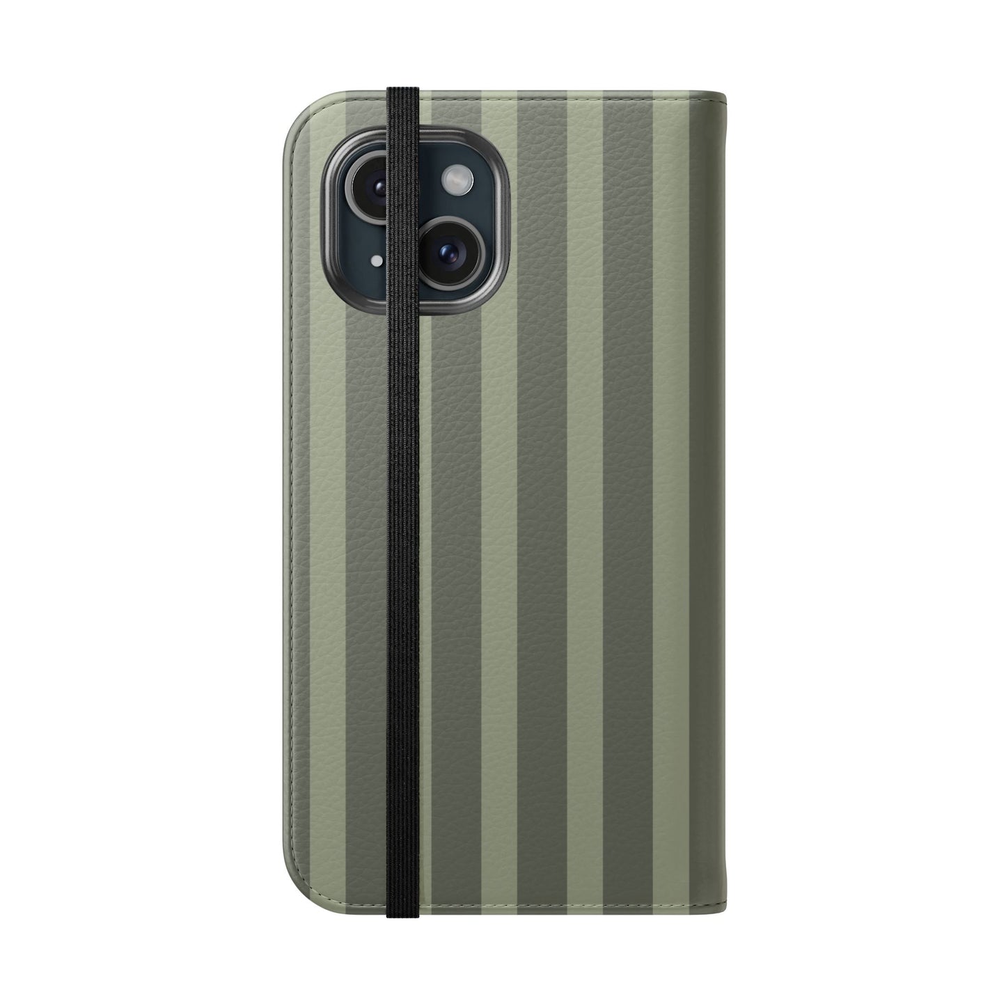 Olive Vertical Stripe Flip Phone Case — Wallet Cover with Card Slots