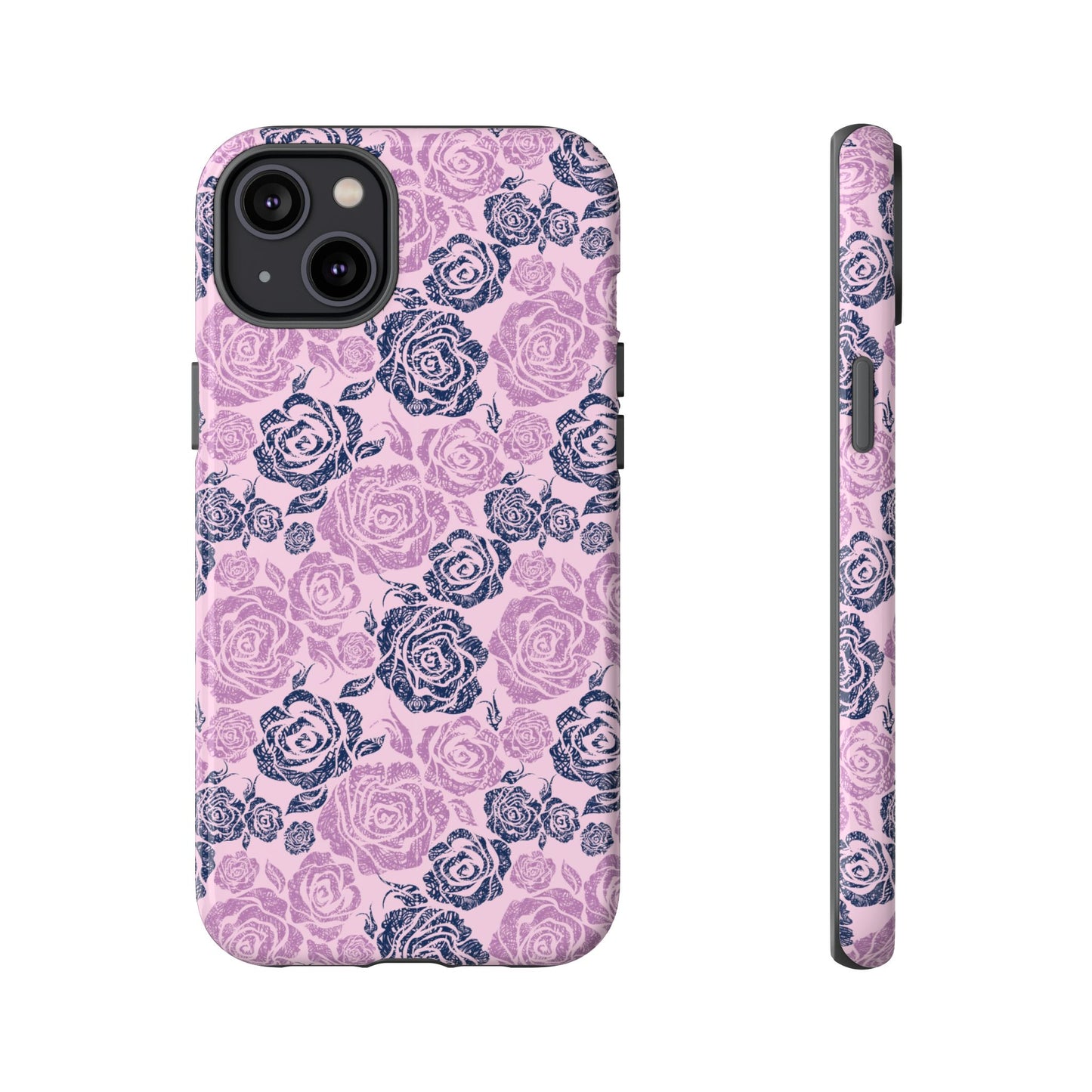 Floral Rose Tough Phone Case — Pink & Slate Rose Pattern