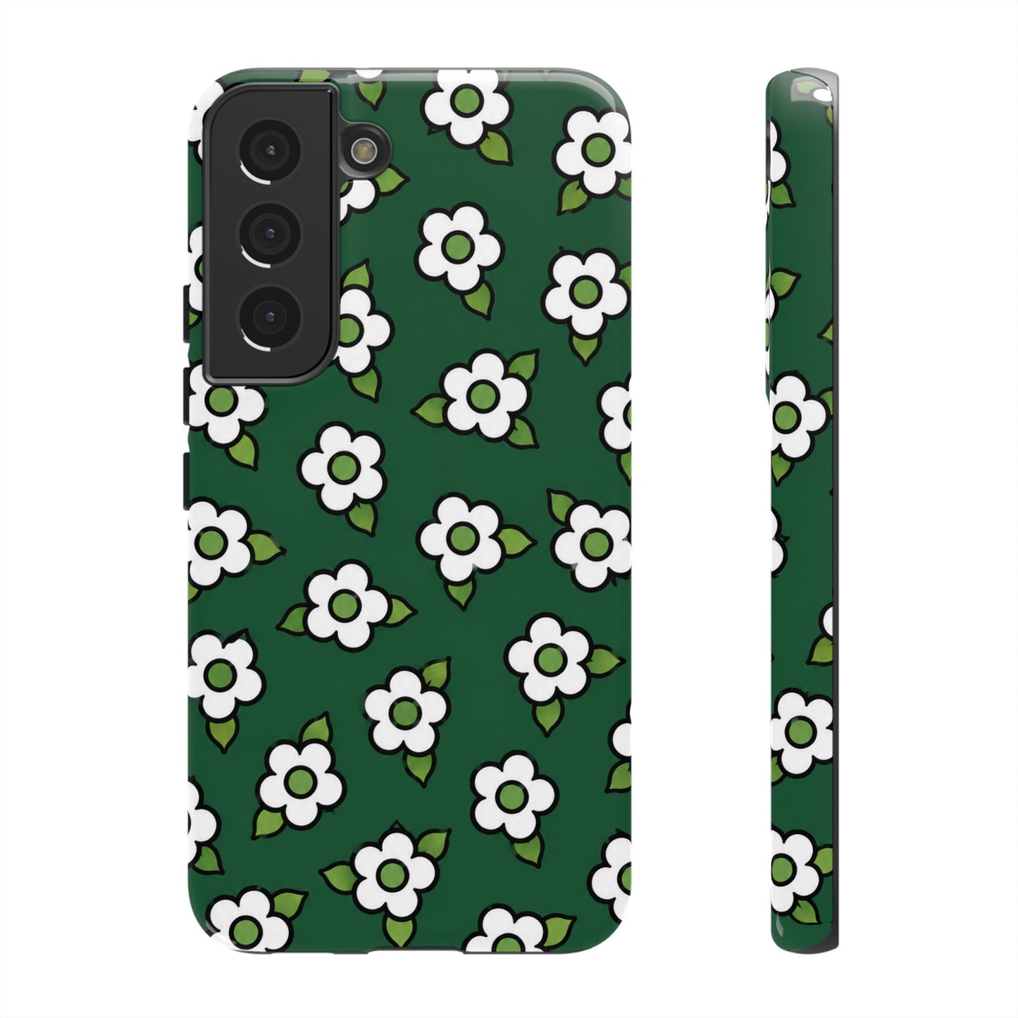Floral Tough Case — Green White Daisy Protective Phone Cover