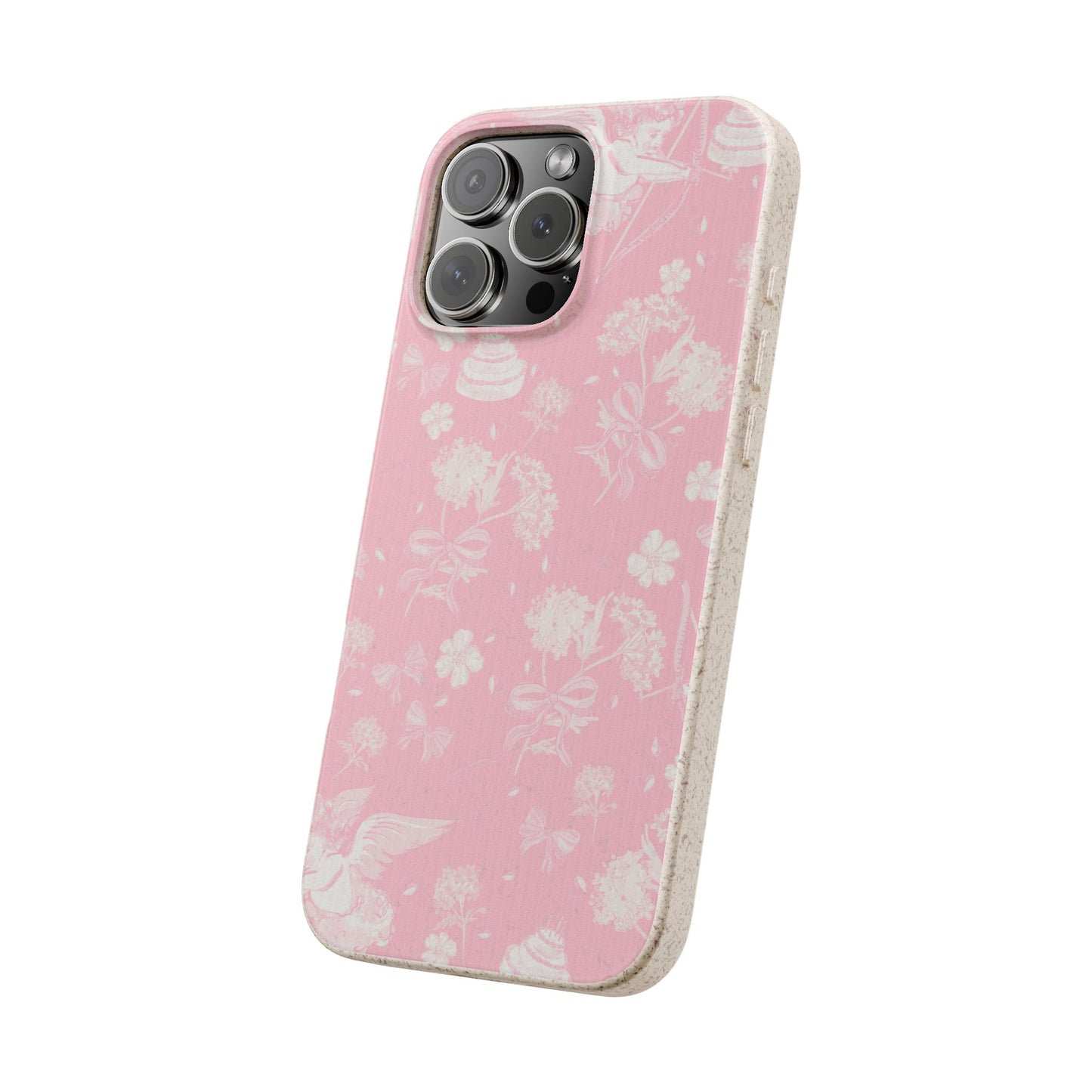 Pink Floral Cherub Biodegradable Phone Case for Apple iPhone and Samsung Galaxy.