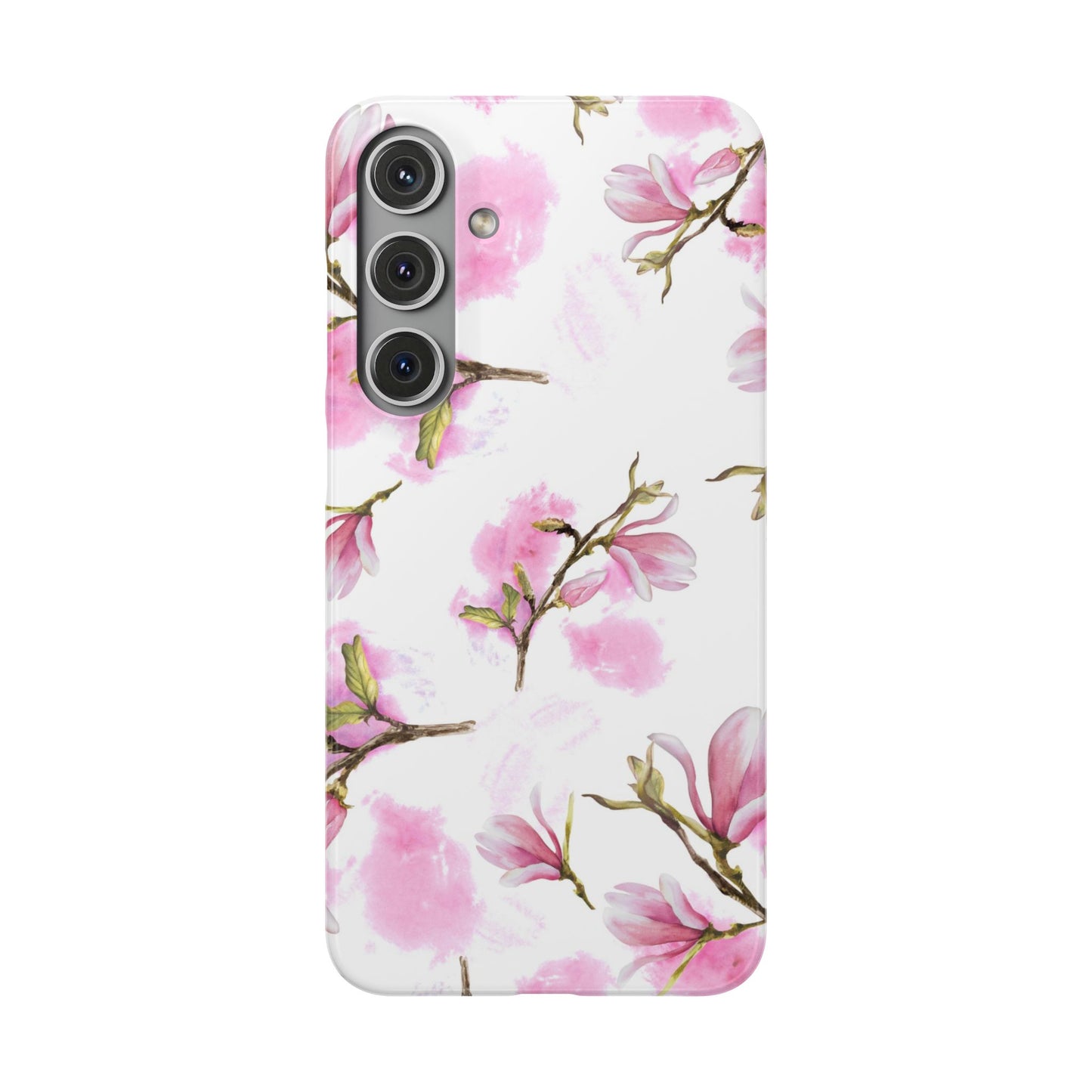 Floral Magnolia Slim Phone Case – Pink Watercolor Snap Case for Apple iPhone and Samsung Galaxy.