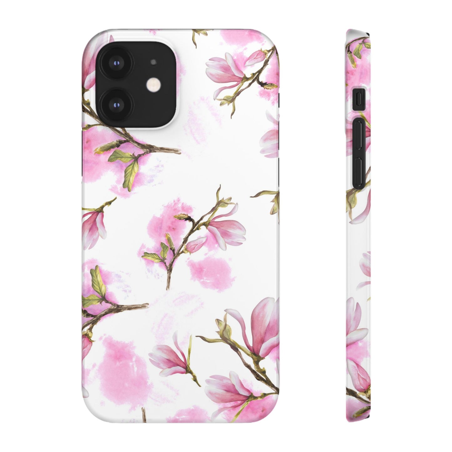 Floral Magnolia Slim Phone Case – Pink Watercolor Snap Case for Apple iPhone and Samsung Galaxy.