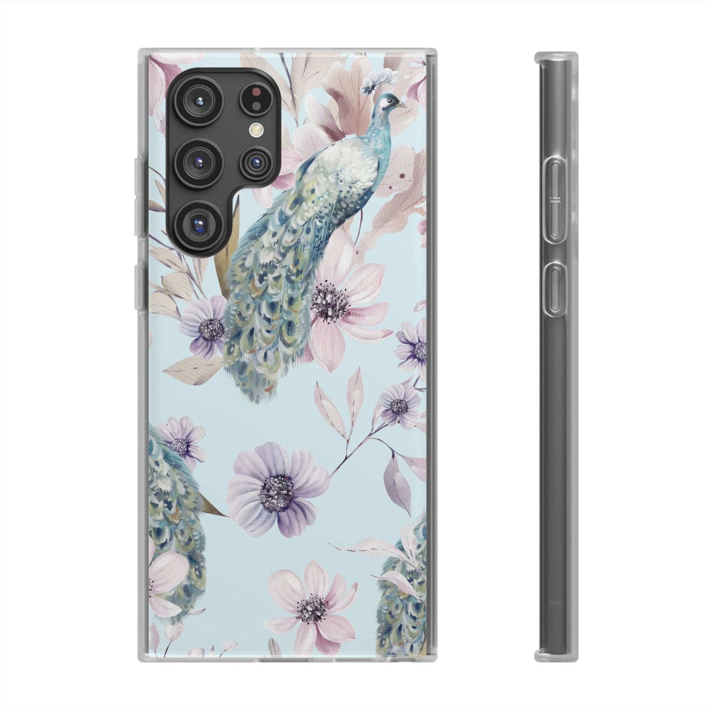 Pastel Peacock Watercolor Protective Flexi Case for Apple iPhone, Samsung Galaxy.