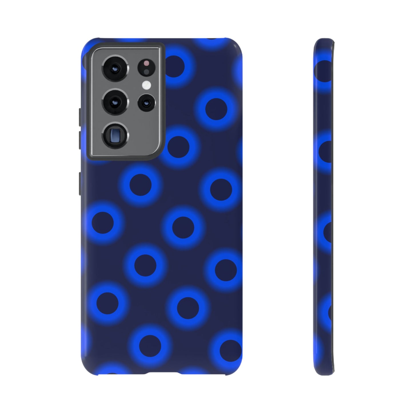 Blue Neon Dot Tough Phone Case — Protective iPhone Cover with Geometric Ring Pattern