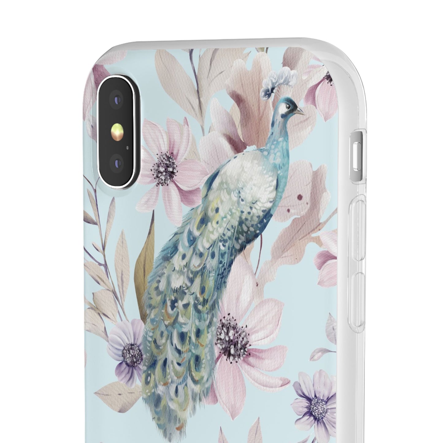 Peacock Floral Phone Case — Pastel Watercolor Bird Slim Case