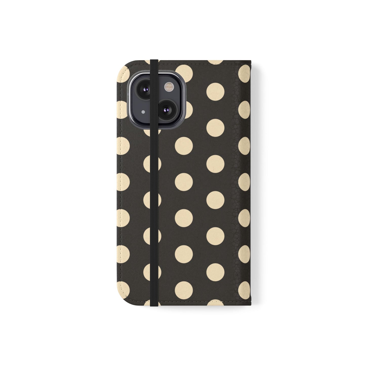 Polka Dot Flip Phone Case – Retro Black & Cream Wallet Cover