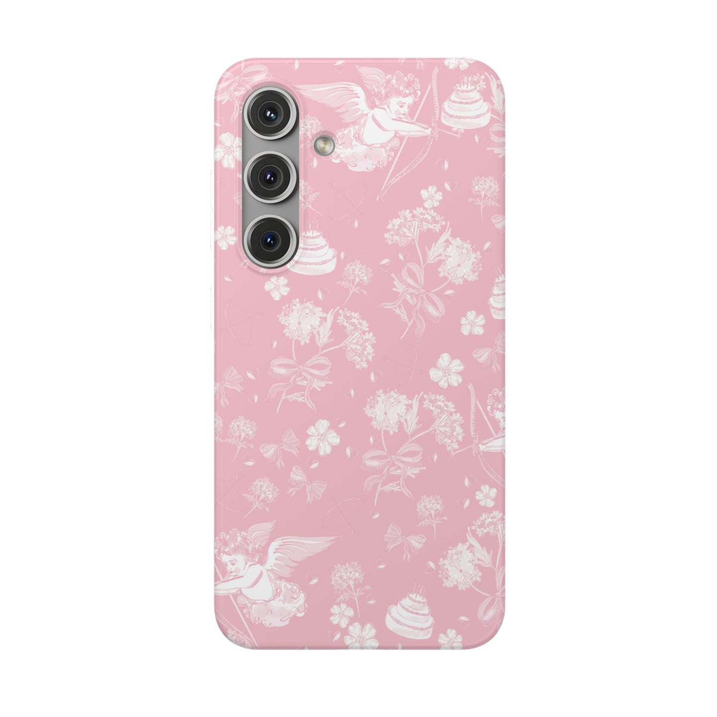 Pink Floral Cherub Flexi Phone Case for Apple iPhone and Samsung Galaxy.
